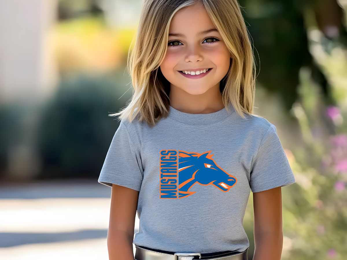 Sheyenne Mustangs Youth Tee, School Mascot Kids Bella & Canvas Shirt, Team Logo Children's Top, High School Team Clothing