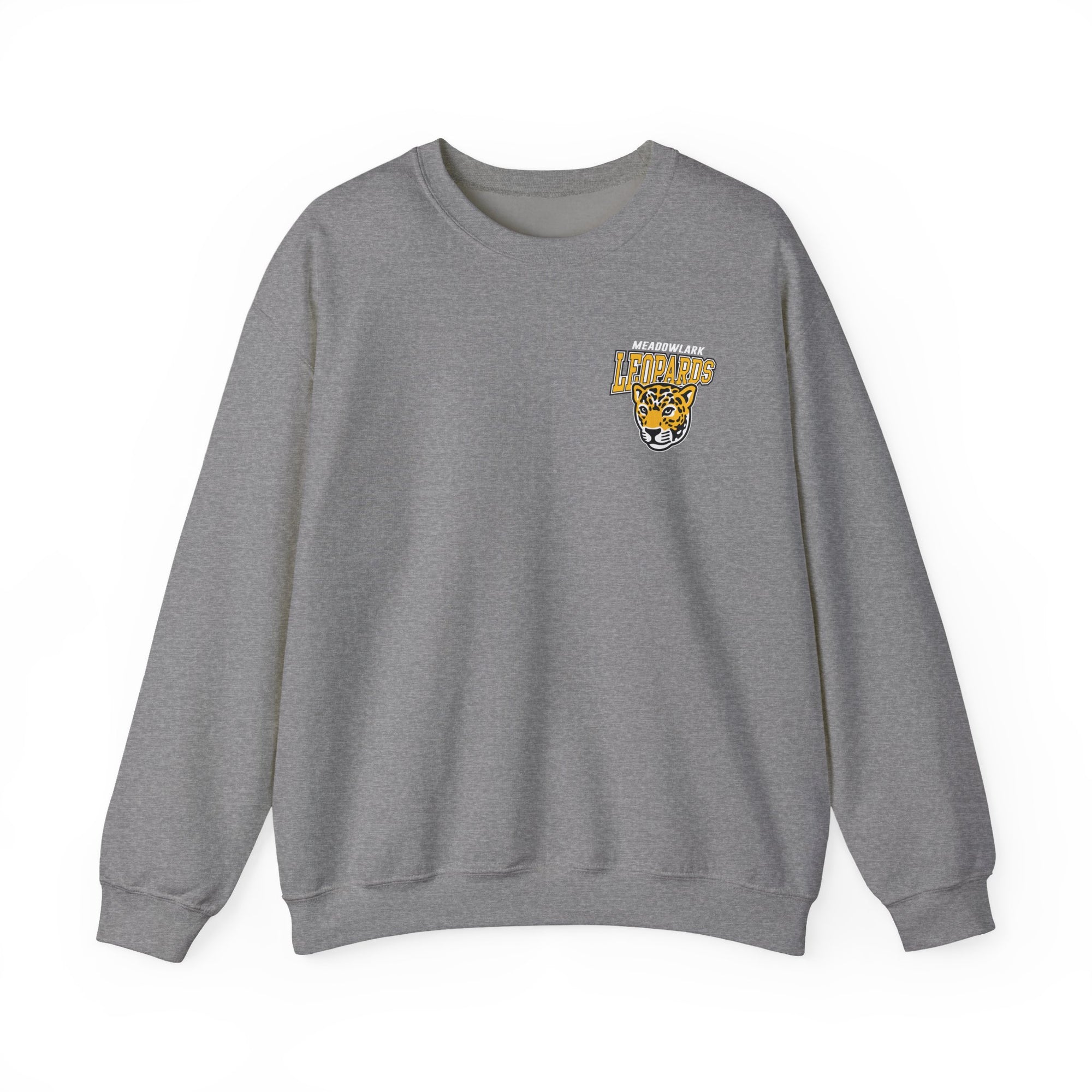 Meadowlark Leopards Gildan Heavy Blend 18000 Crewneck | Classic Front Logo & Bold Back Design