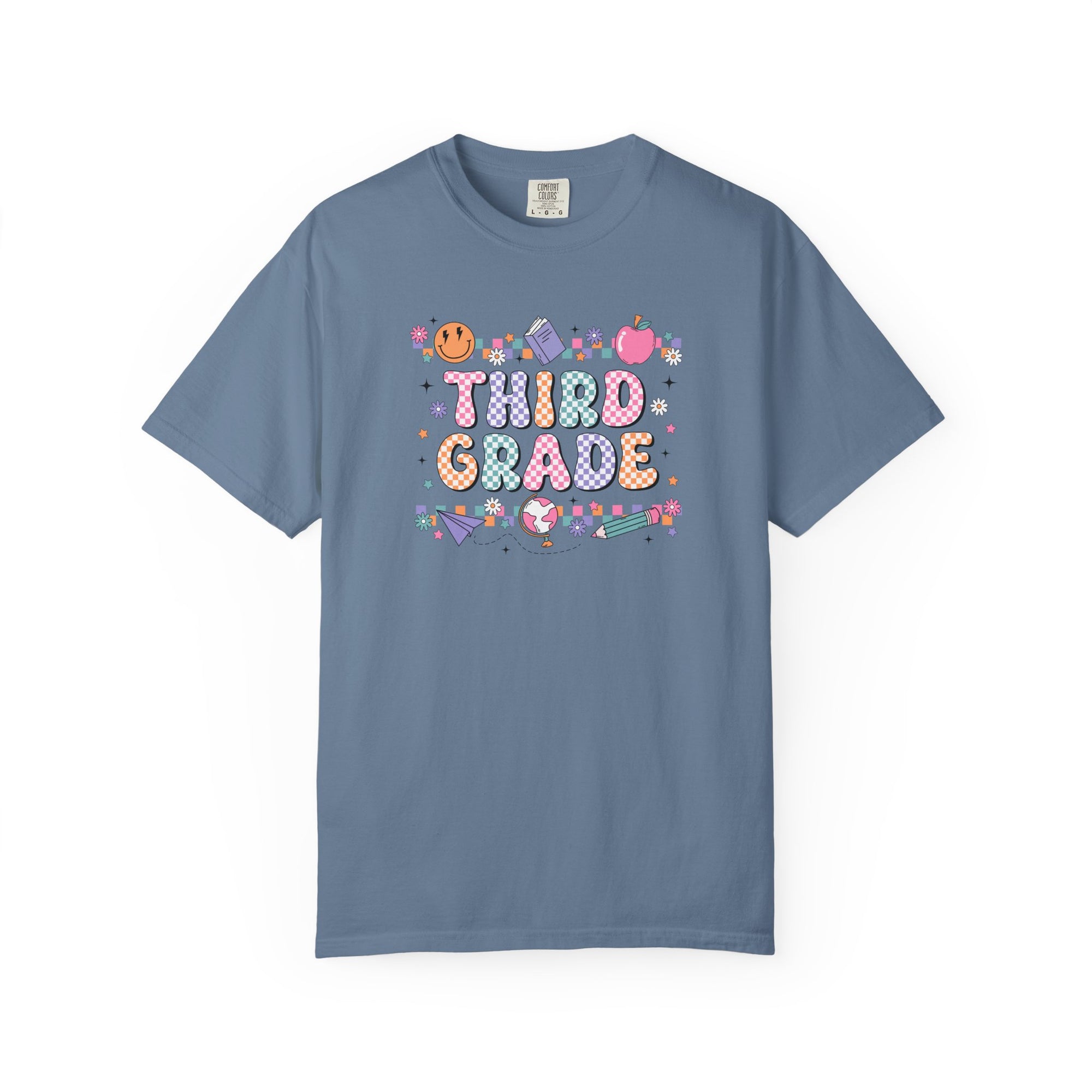 Third Grade Groovy Checkered Shirt - Comfort Colors 1717 Teacher Shirt - Back to School Tee - Retro Teacher Gift
