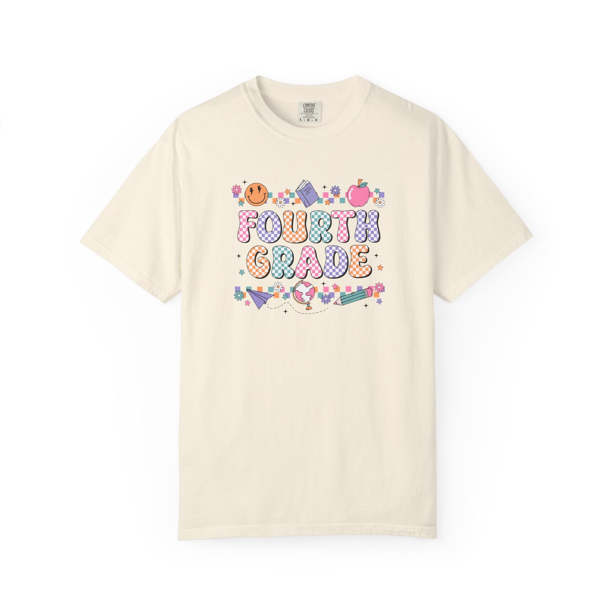 Fourth Grade Groovy Checkered Shirt - Comfort Colors 1717 Teacher Shirt - Back to School Tee - Retro Teacher Gift