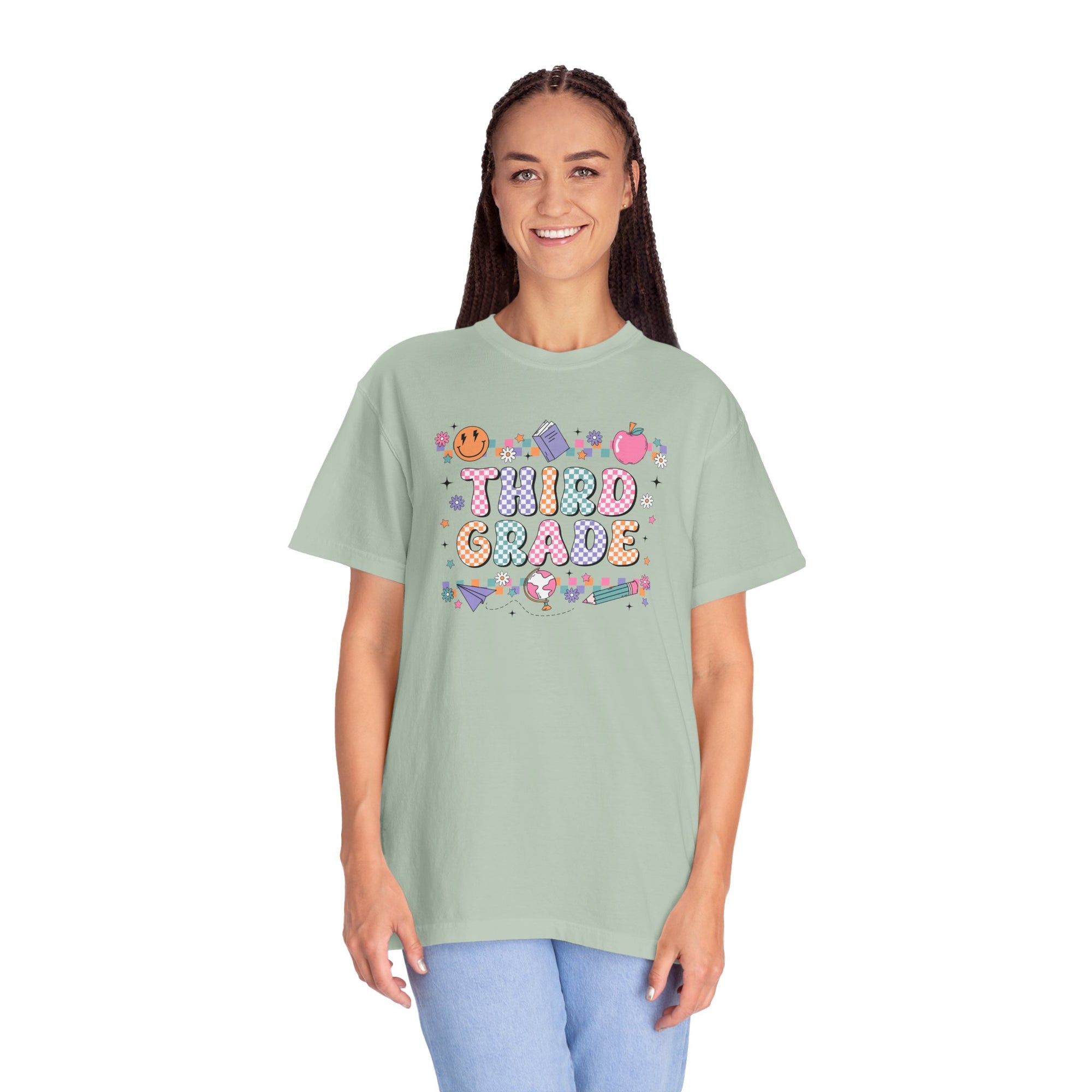 Third Grade Groovy Checkered Shirt - Comfort Colors 1717 Teacher Shirt - Back to School Tee - Retro Teacher Gift