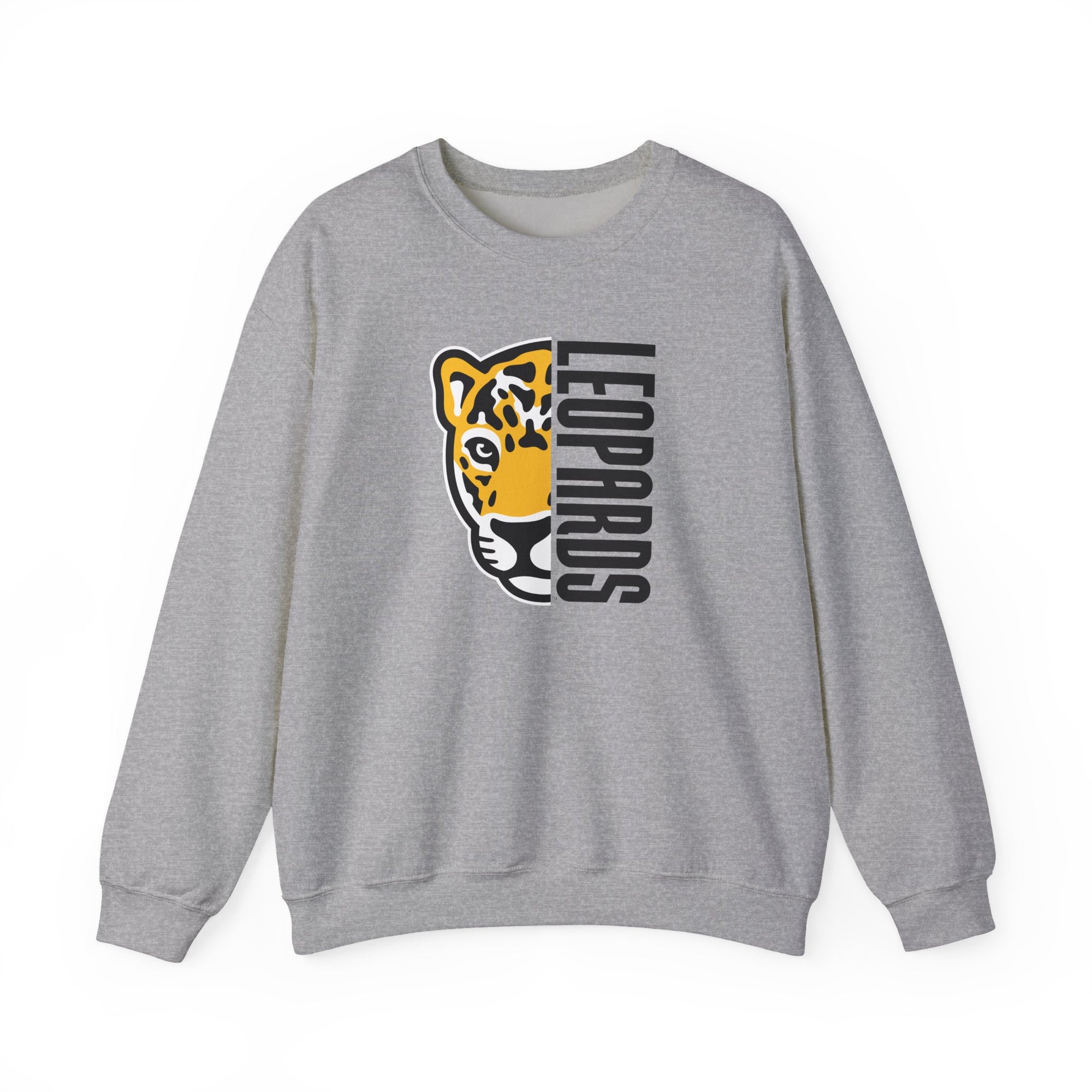 Leopards Mascot Crewneck Sweatshirt | Gildan Unisex Heavy Blend | School Spirit Wear | Teacher & Student Spirit Apparel