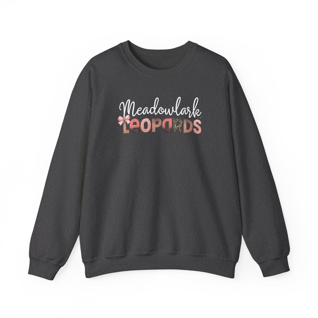 Meadowlark Leopards Crewneck Sweatshirt – Gildan Heavy Blend 18000 – Pink & Leopard Print School Spirit – Teacher Sweatshirt