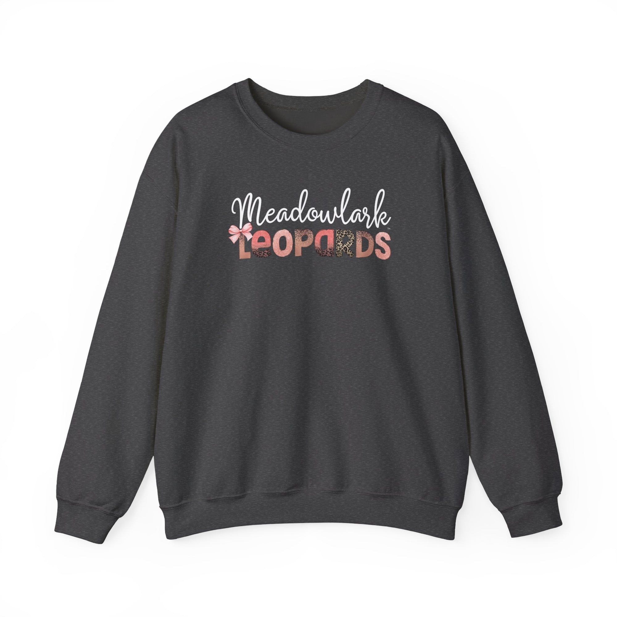 Meadowlark Leopards Crewneck Sweatshirt – Gildan Heavy Blend 18000 – Pink & Leopard Print School Spirit – Teacher Sweatshirt