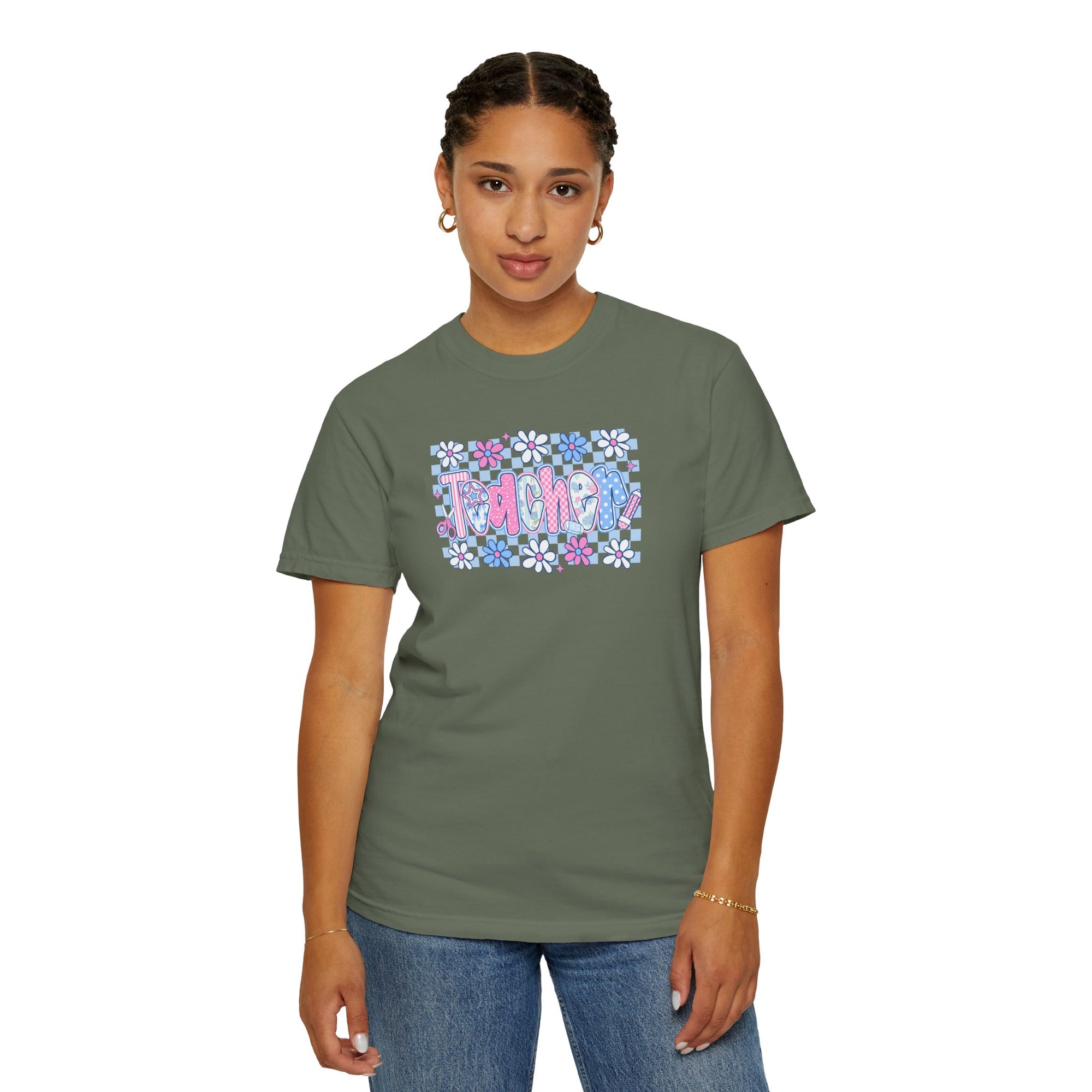 Checkered Teacher T-Shirt - Comfort Colors 1717 Unisex Garment-Dyed