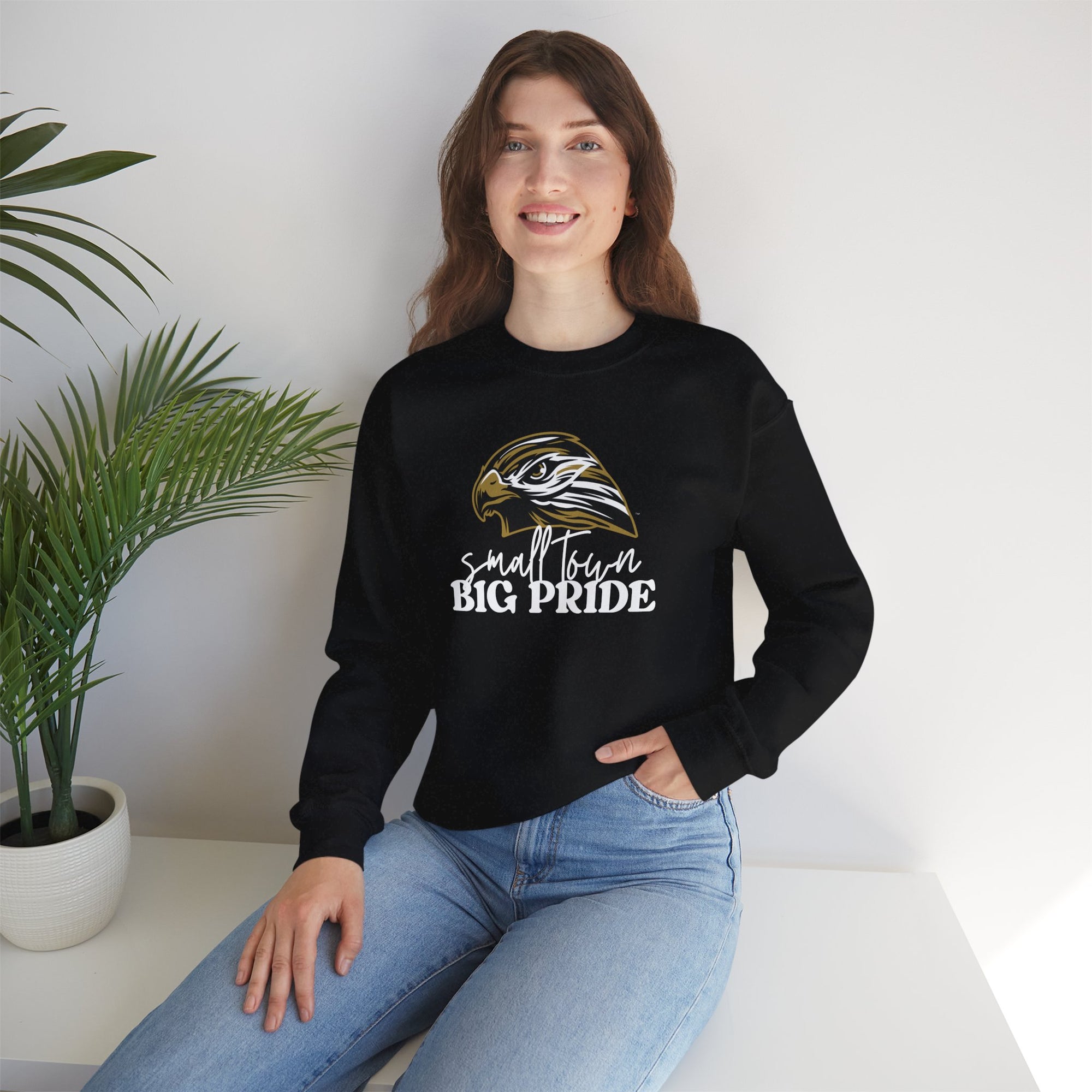 Small Town Big Pride Sweatshirt – Horace Hawks Mascot Crewneck – Gildan Unisex Heavy Blend – Small Town Spirit Wear – School Pride Pullover