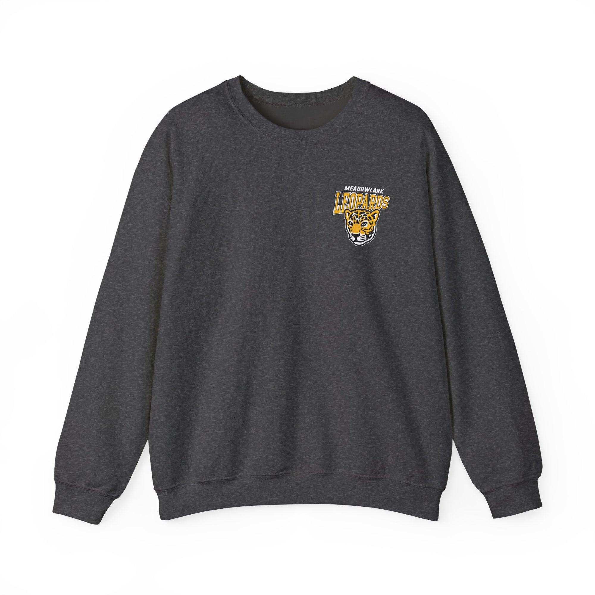 Meadowlark Leopards Gildan Heavy Blend 18000 Crewneck | Classic Front Logo & Bold Back Design