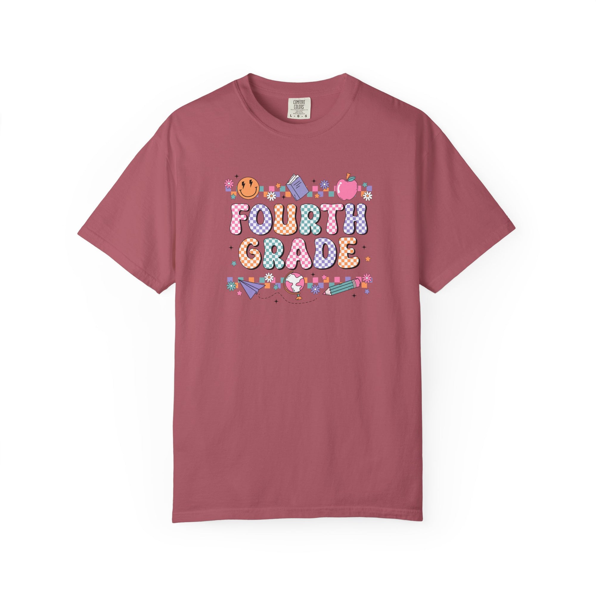 Fourth Grade Groovy Checkered Shirt - Comfort Colors 1717 Teacher Shirt - Back to School Tee - Retro Teacher Gift