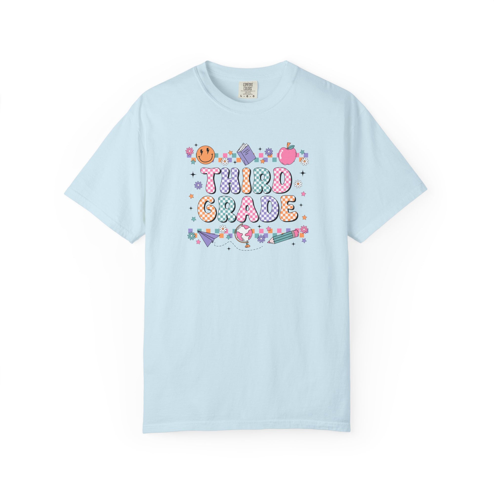 Third Grade Groovy Checkered Shirt - Comfort Colors 1717 Teacher Shirt - Back to School Tee - Retro Teacher Gift