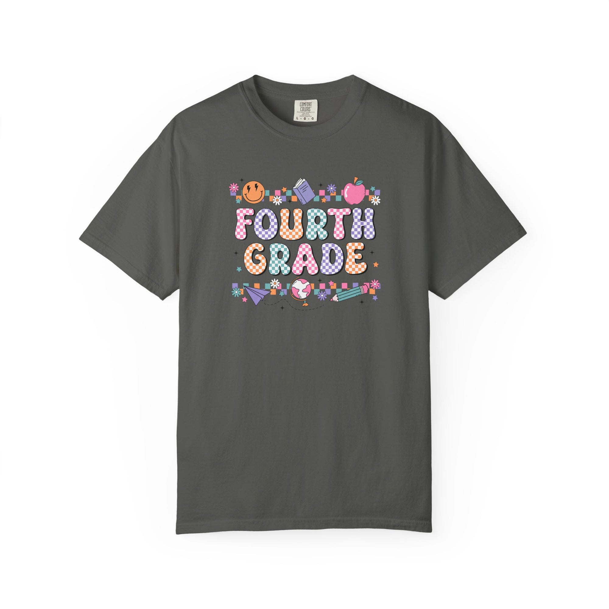 Fourth Grade Groovy Checkered Shirt - Comfort Colors 1717 Teacher Shirt - Back to School Tee - Retro Teacher Gift