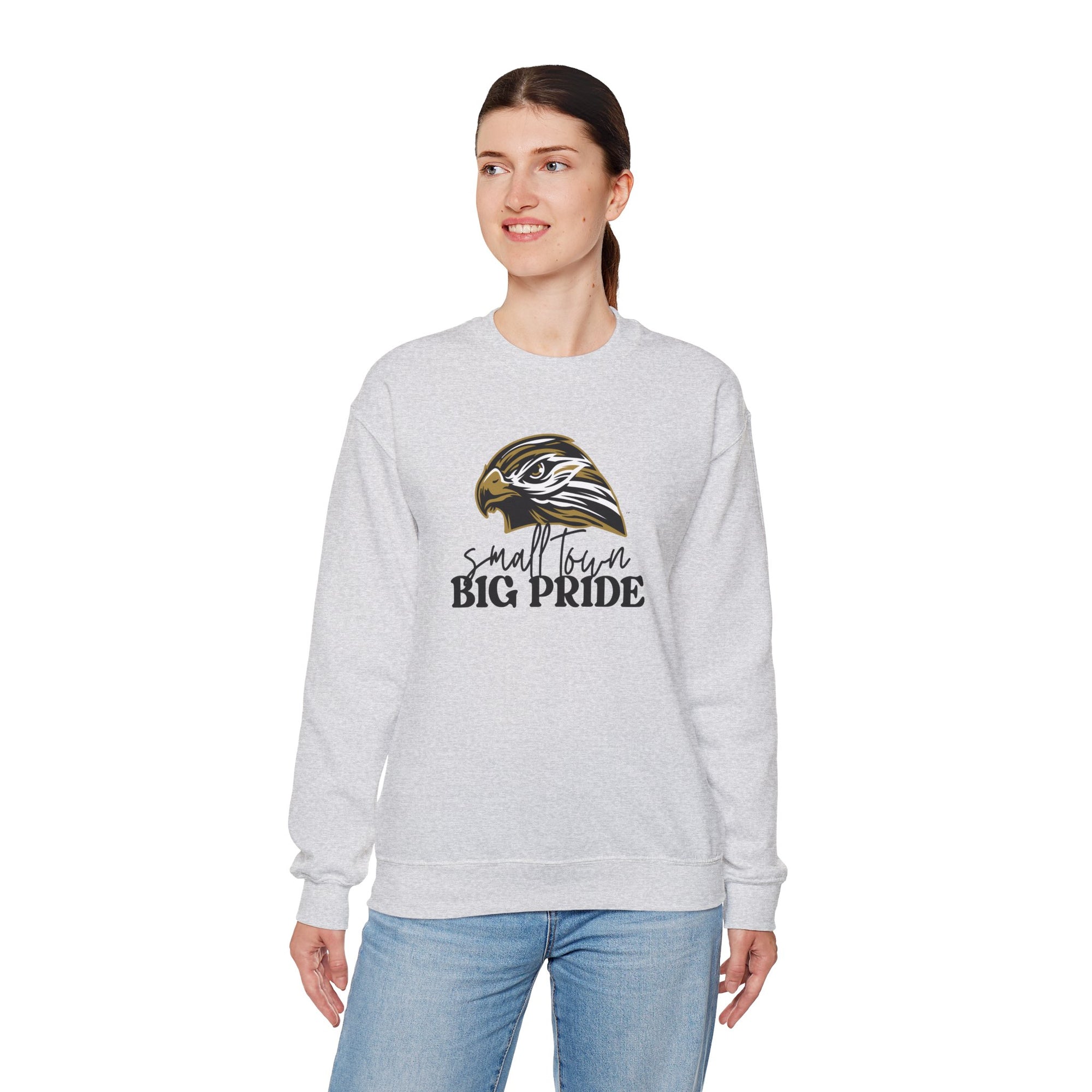 Small Town Big Pride Sweatshirt – Horace Hawks Mascot Crewneck – Gildan Unisex Heavy Blend – Small Town Spirit Wear – School Pride Pullover