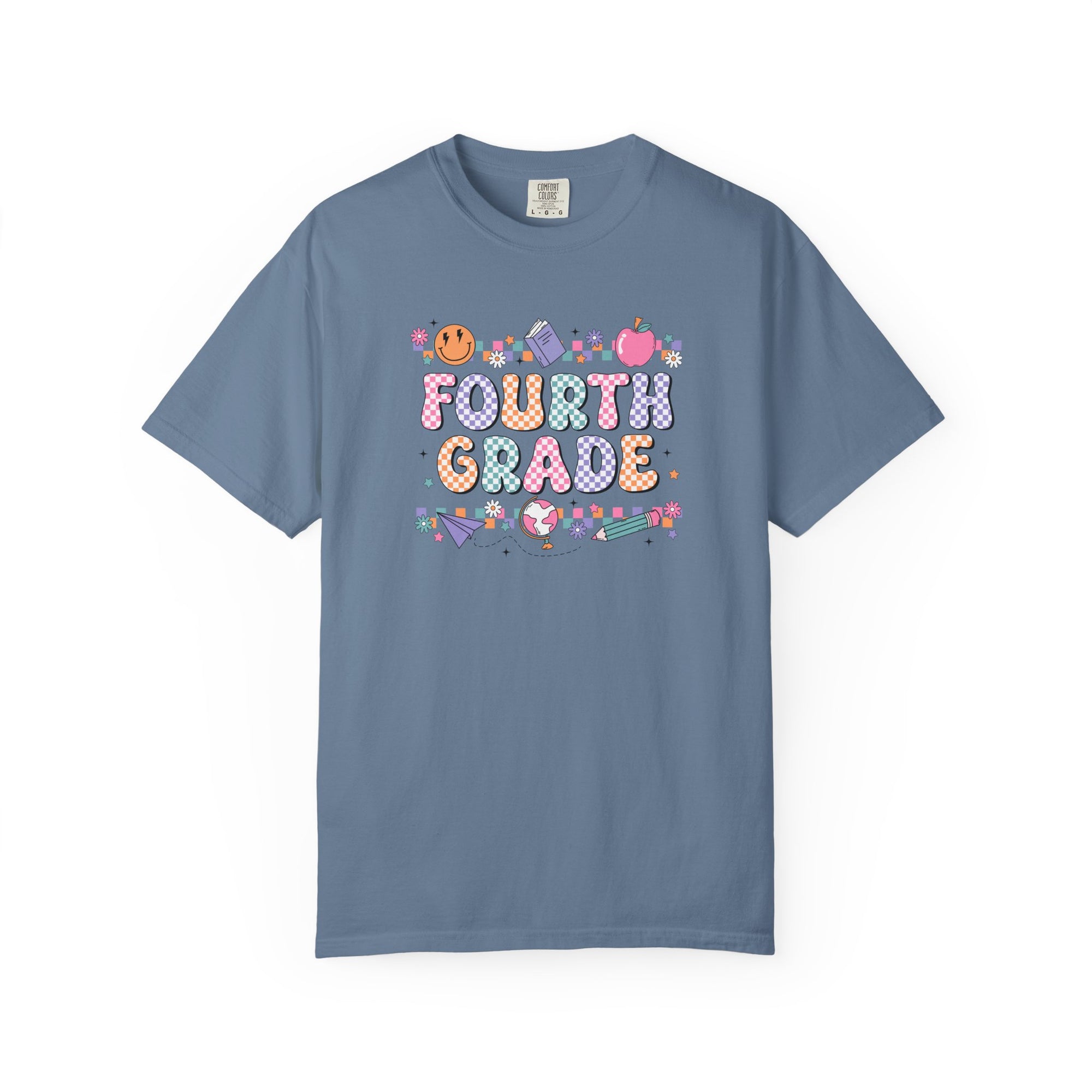 Fourth Grade Groovy Checkered Shirt - Comfort Colors 1717 Teacher Shirt - Back to School Tee - Retro Teacher Gift