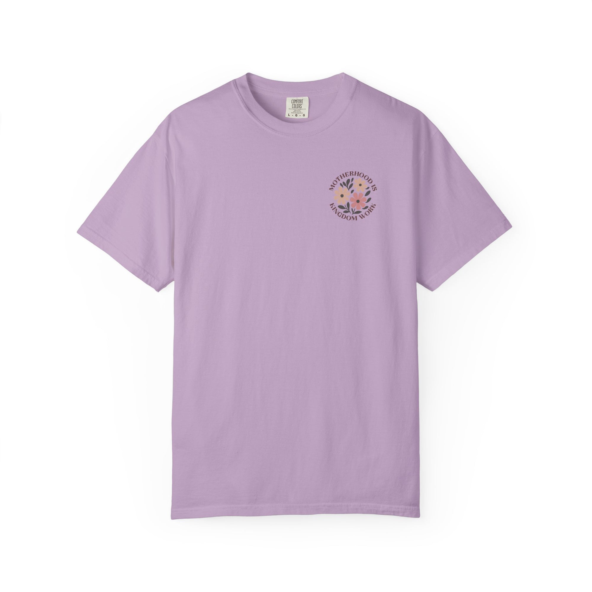 Motherhood is Kingdom Work 💕 Comfort Colors T-Shirt – Floral Christian Mom Tee | Proverbs 31:25-27