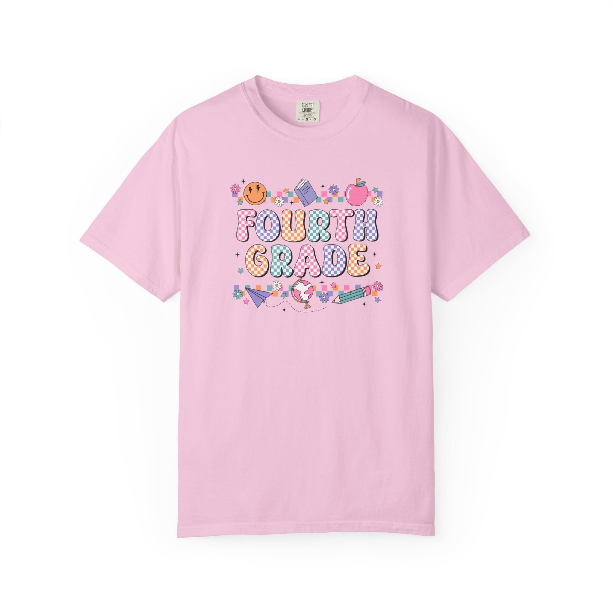 Fourth Grade Groovy Checkered Shirt - Comfort Colors 1717 Teacher Shirt - Back to School Tee - Retro Teacher Gift