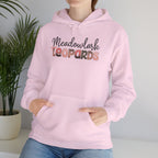 Meadowlark Leopards Hoodie – Pink Mock Glitter & Leopard Print Design with Bow | Gildan Heavy Blend Hooded Sweatshirt | School Spirit Wear