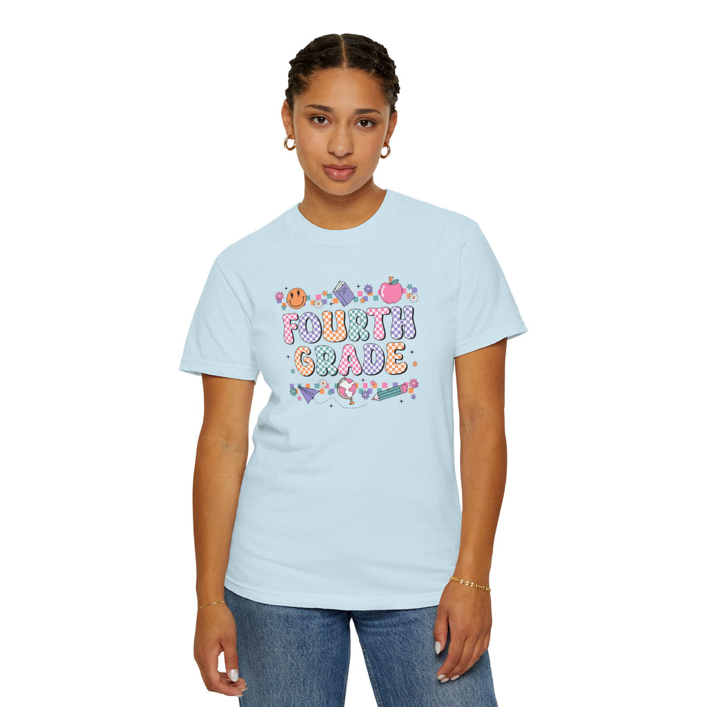 Fourth Grade Groovy Checkered Shirt - Comfort Colors 1717 Teacher Shirt - Back to School Tee - Retro Teacher Gift