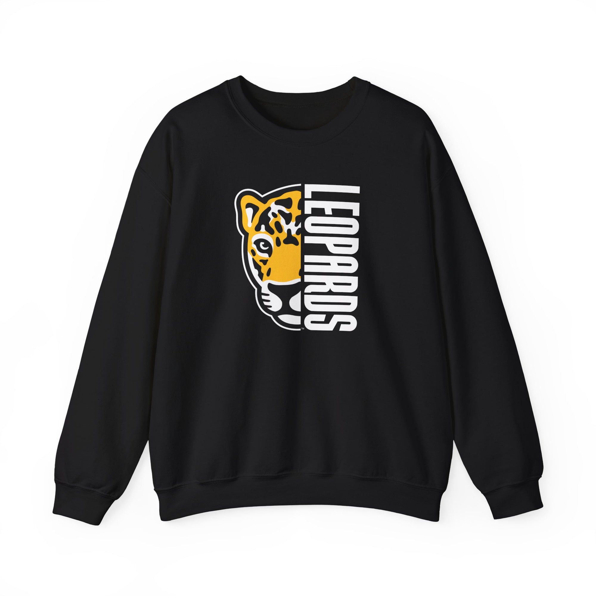 Leopards Mascot Crewneck Sweatshirt | Gildan Unisex Heavy Blend | School Spirit Wear | Teacher & Student Spirit Apparel