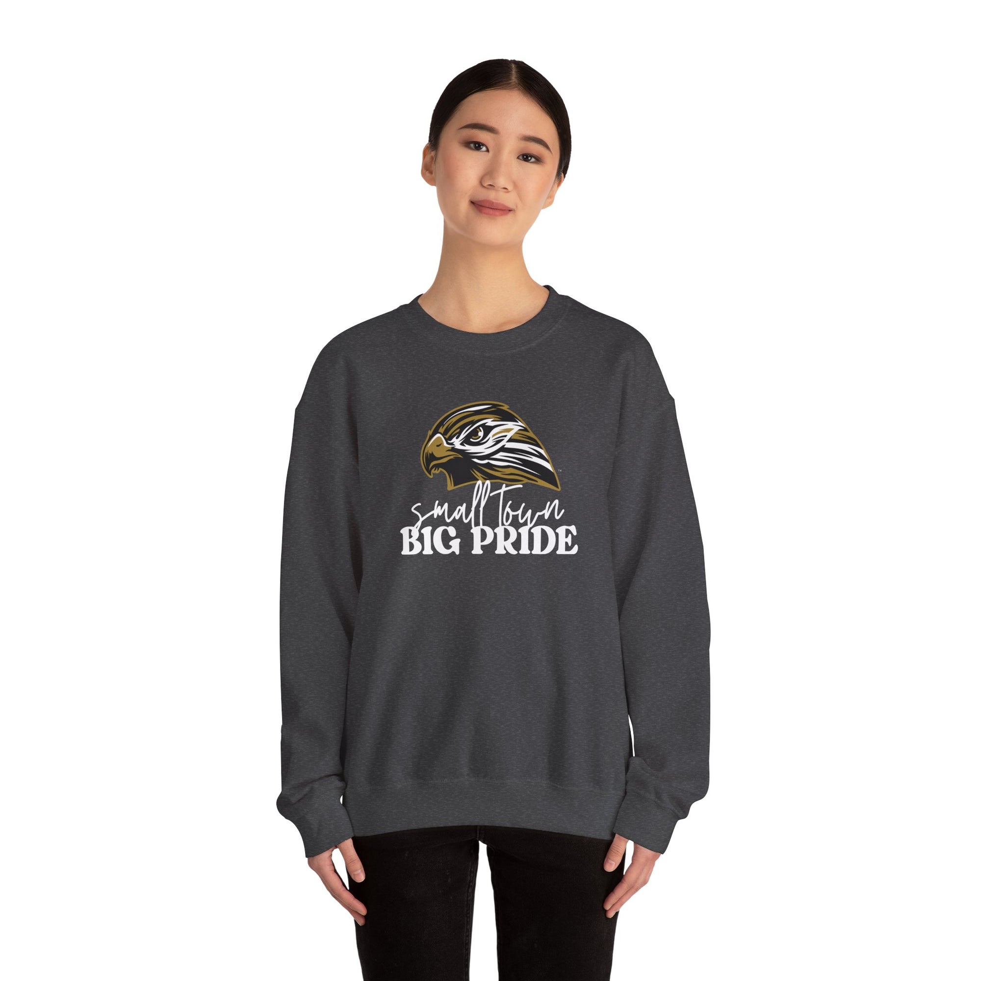 Small Town Big Pride Sweatshirt – Horace Hawks Mascot Crewneck – Gildan Unisex Heavy Blend – Small Town Spirit Wear – School Pride Pullover
