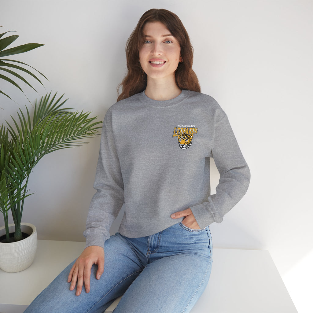 Meadowlark Leopards Gildan Heavy Blend 18000 Crewneck | Classic Front Logo & Bold Back Design