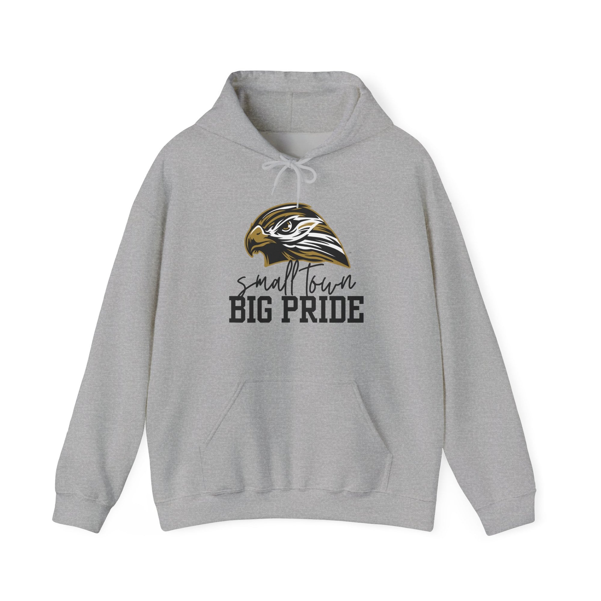 LOCAL PICK UP- Small Town, Big Pride- Gildan Heavy Blend Unisex Hoodie – Hawk Mascot Sweatshirt