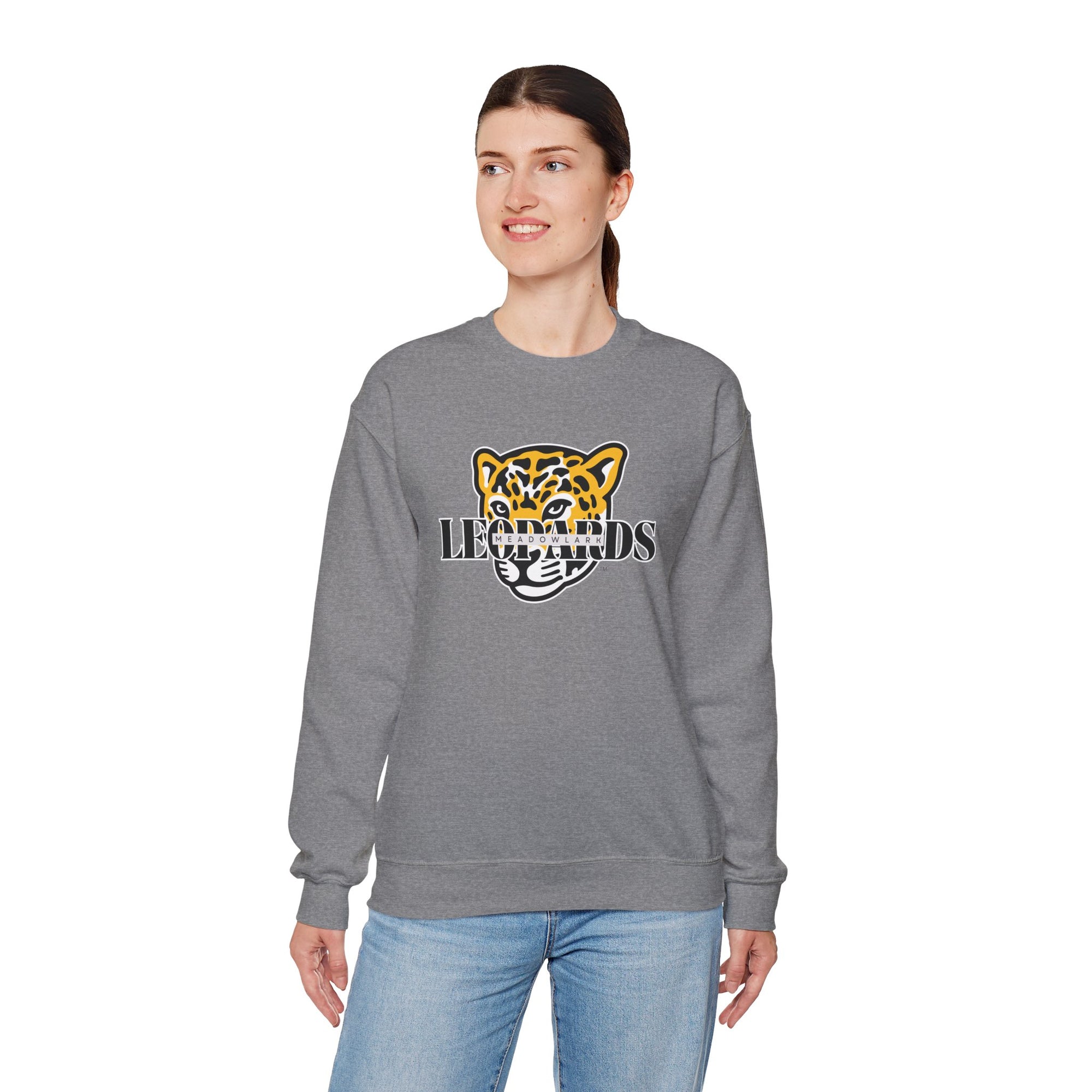 Meadowlark Leopards Crewneck Sweatshirt | Gildan 18000 Unisex Heavy Blend | School Spirit Wear | Teacher Apparel