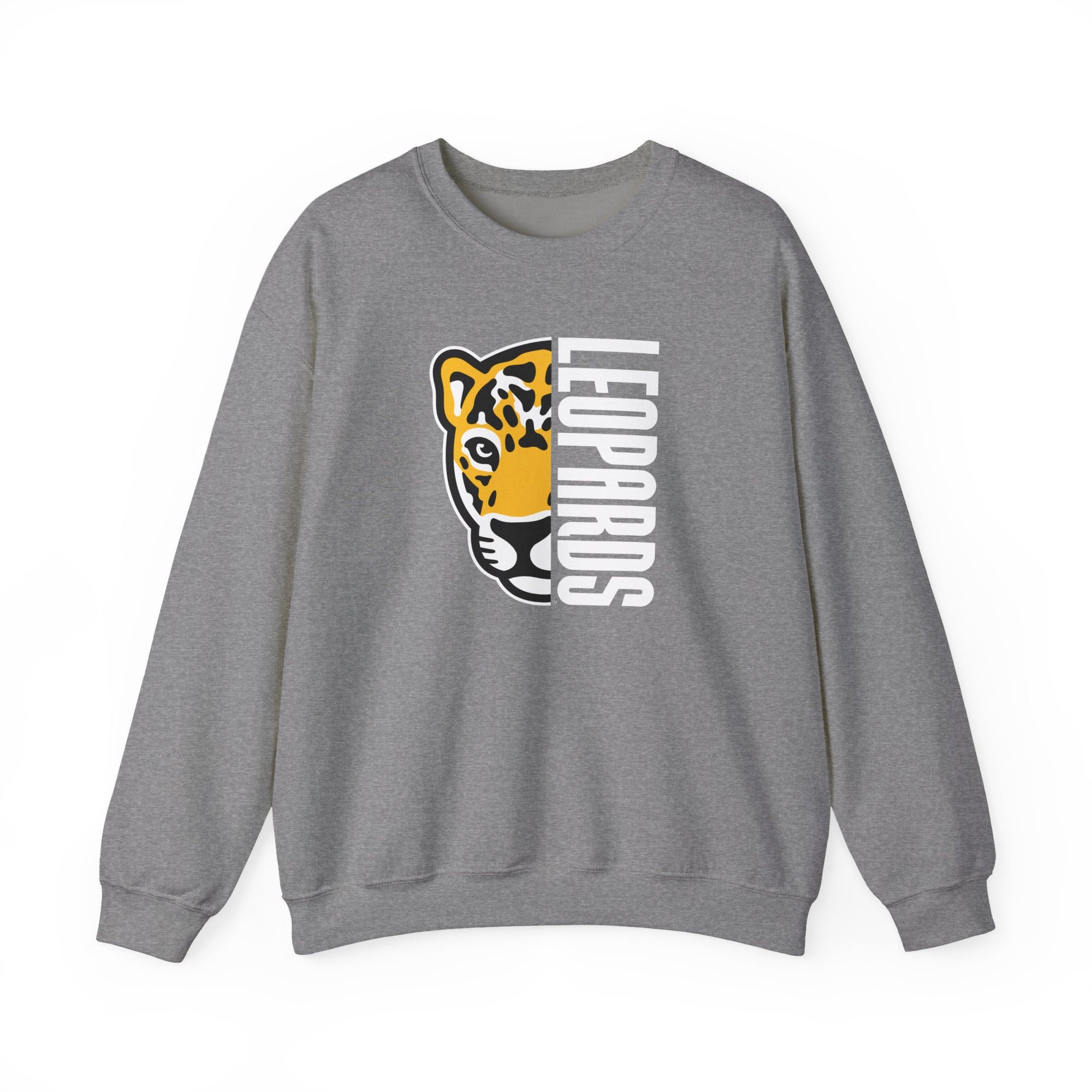 Leopards Mascot Crewneck Sweatshirt | Gildan Unisex Heavy Blend | School Spirit Wear | Teacher & Student Spirit Apparel