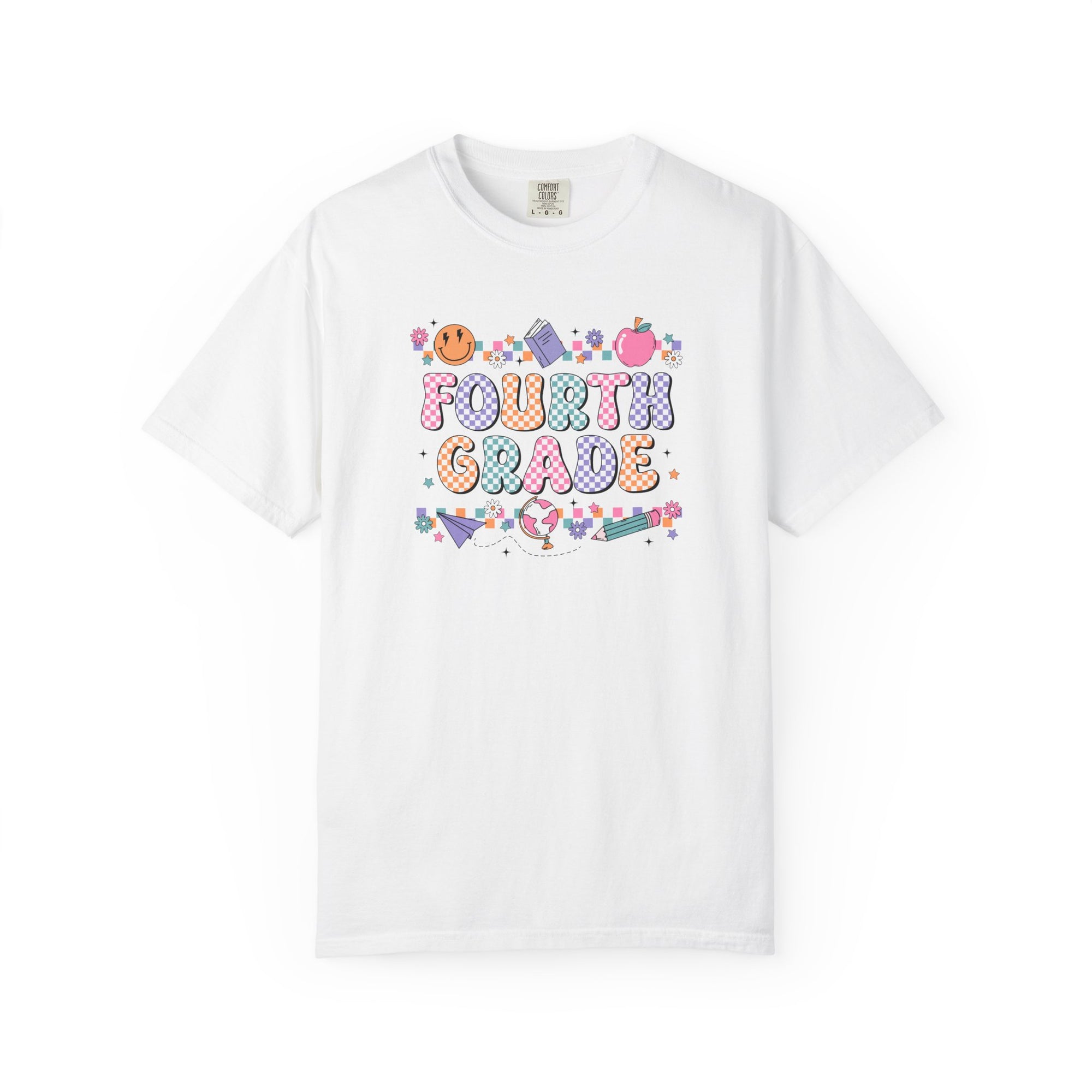 Fourth Grade Groovy Checkered Shirt - Comfort Colors 1717 Teacher Shirt - Back to School Tee - Retro Teacher Gift