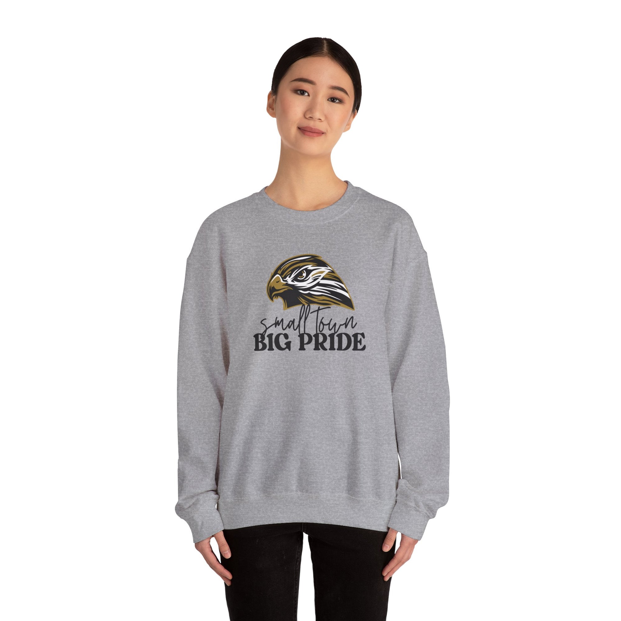 Small Town Big Pride Sweatshirt – Horace Hawks Mascot Crewneck – Gildan Unisex Heavy Blend – Small Town Spirit Wear – School Pride Pullover