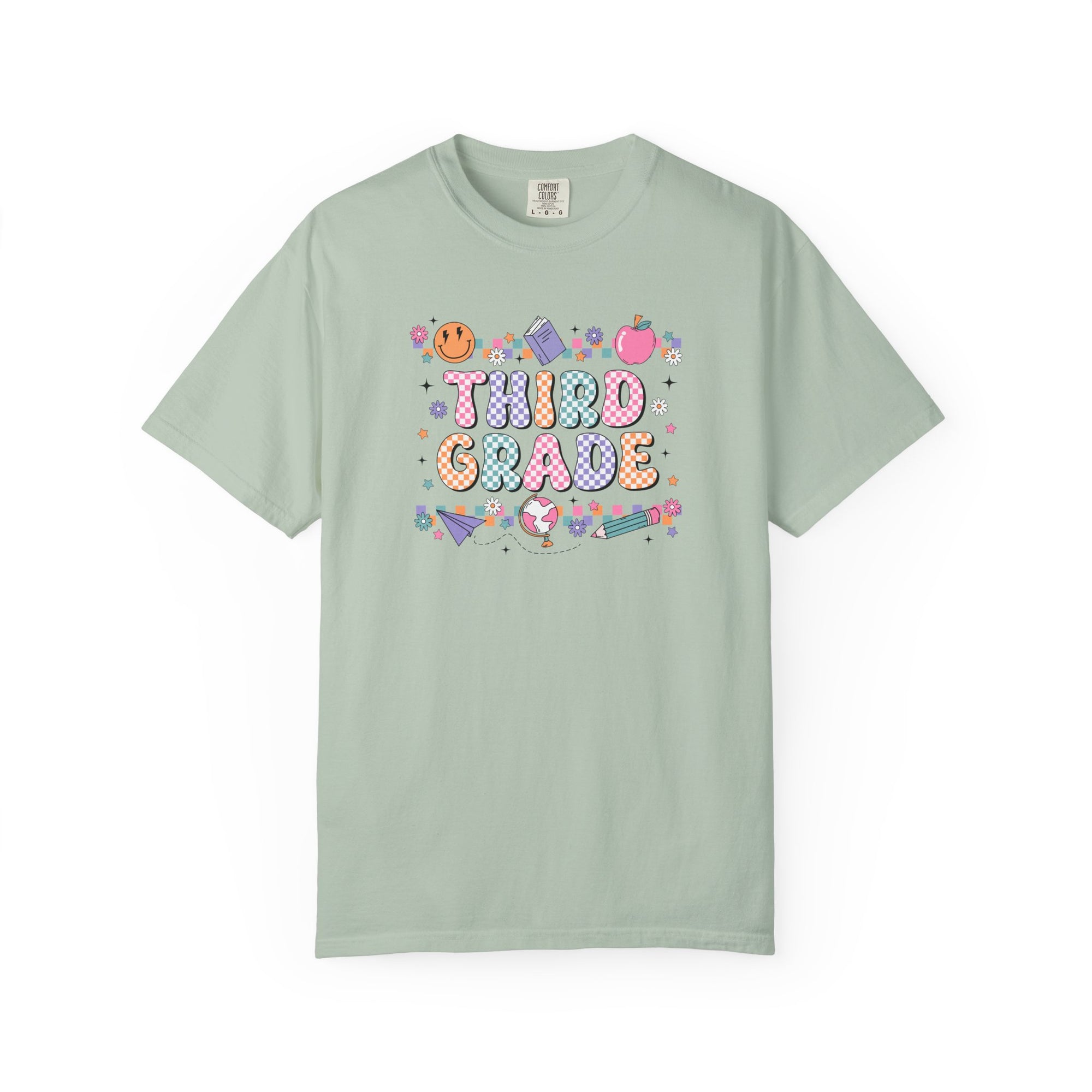 Third Grade Groovy Checkered Shirt - Comfort Colors 1717 Teacher Shirt - Back to School Tee - Retro Teacher Gift