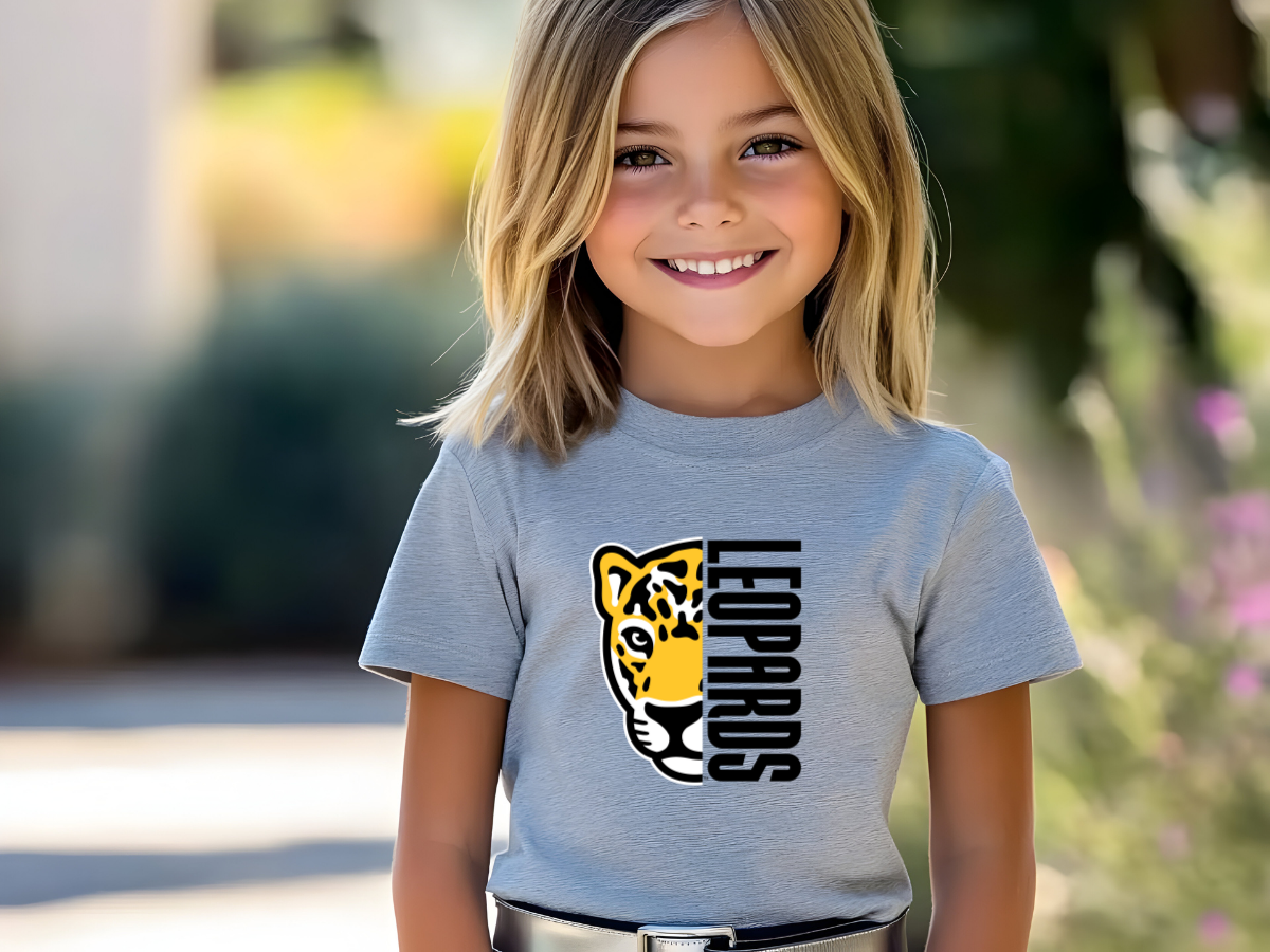 Meadowlark Leopard Youth Tee, Fun Graphic Shirt for Kids, School Mascot Tshirt
