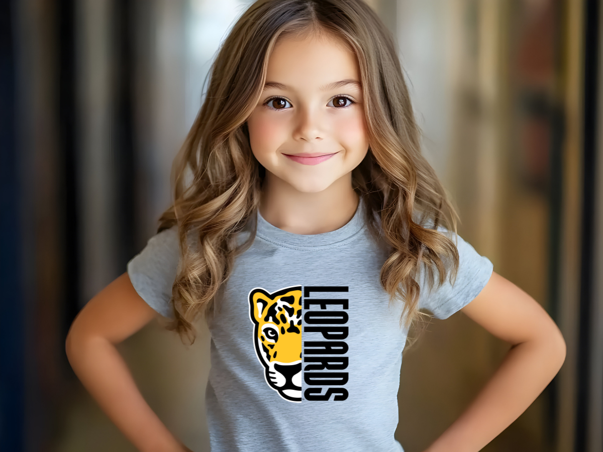 Meadowlark Leopard Youth Tee, Fun Graphic Shirt for Kids, School Mascot Tshirt
