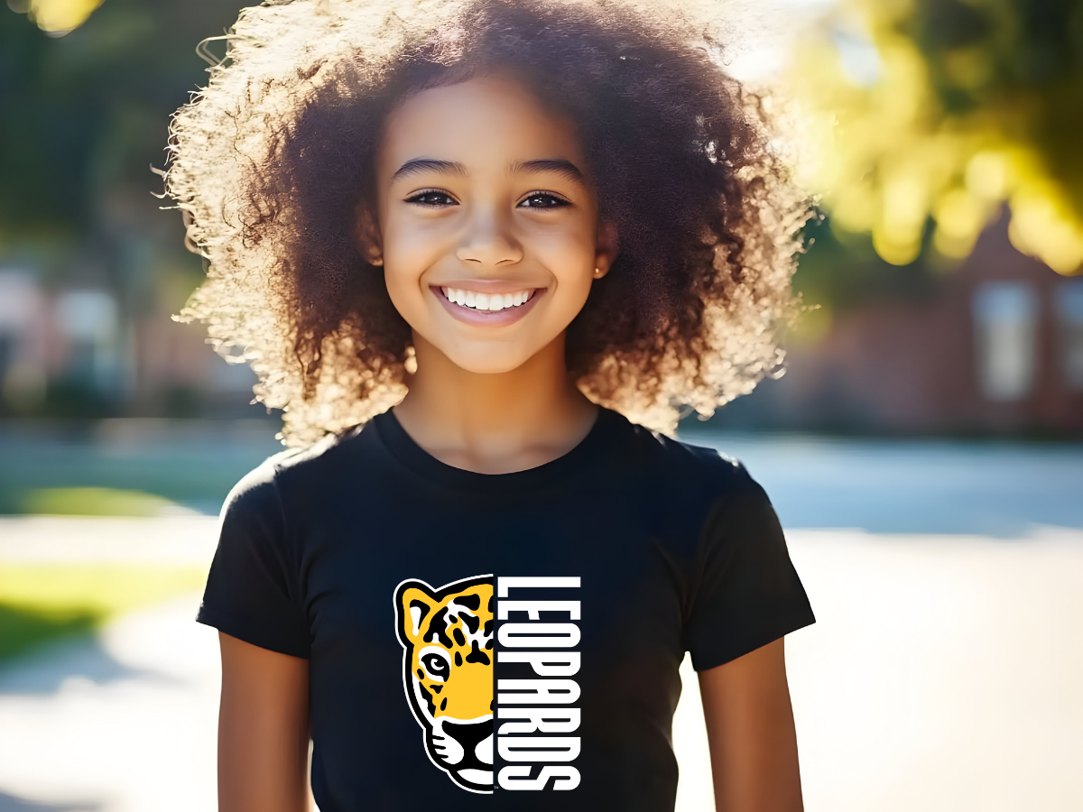 Meadowlark Leopard Youth Tee, Fun Graphic Shirt for Kids, School Mascot Tshirt