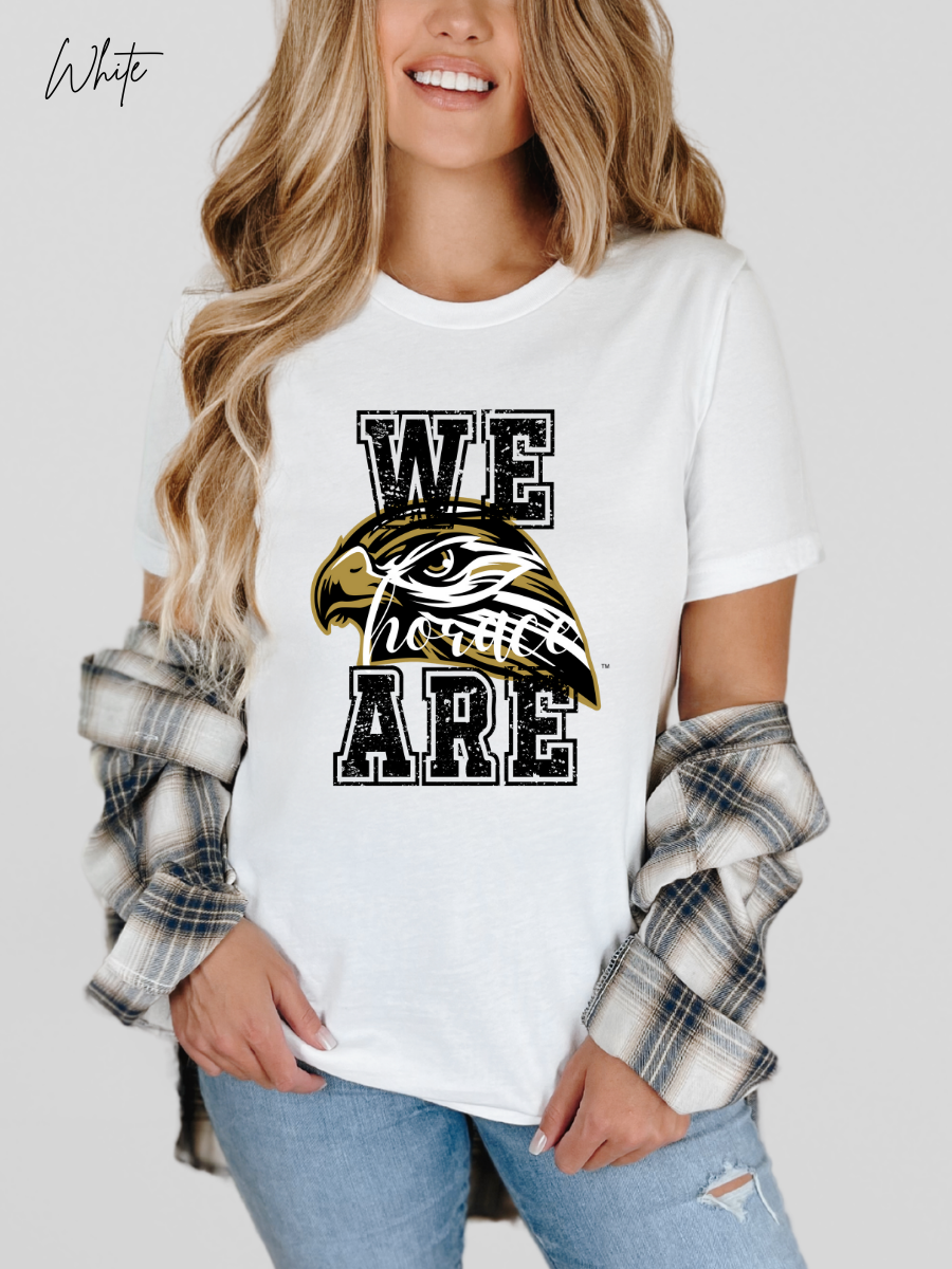 We Are Horace Hawks T-Shirt | Bella + Canvas 3001 Unisex Tee | School Spirit Shirt | Game Day Graphic Tee | Black Distressed Design | Teacher or Fan Shirt