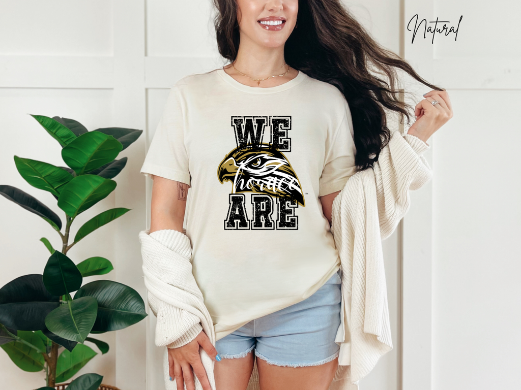 We Are Horace Hawks T-Shirt | Bella + Canvas 3001 Unisex Tee | School Spirit Shirt | Game Day Graphic Tee | Black Distressed Design | Teacher or Fan Shirt