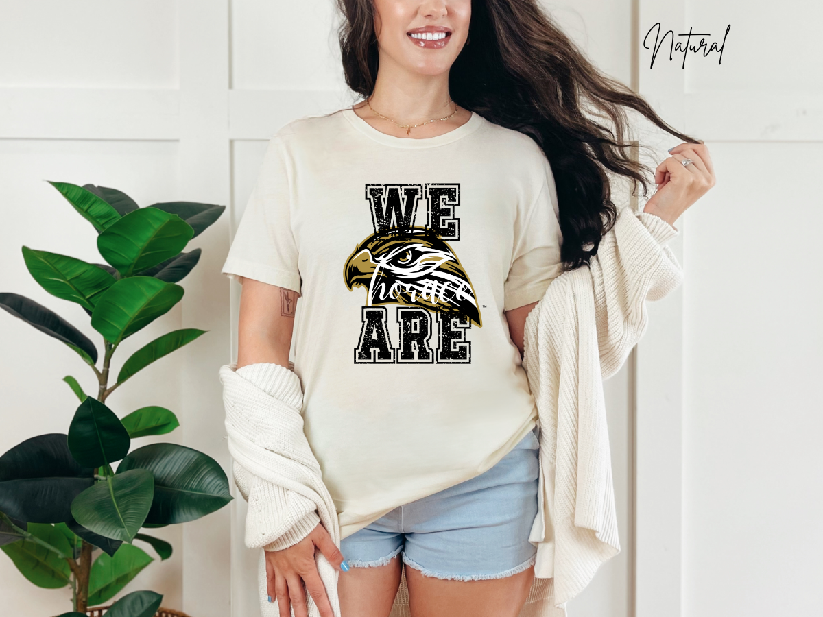 We Are Horace Hawks T-Shirt | Bella + Canvas 3001 Unisex Tee | School Spirit Shirt | Game Day Graphic Tee | Black Distressed Design | Teacher or Fan Shirt