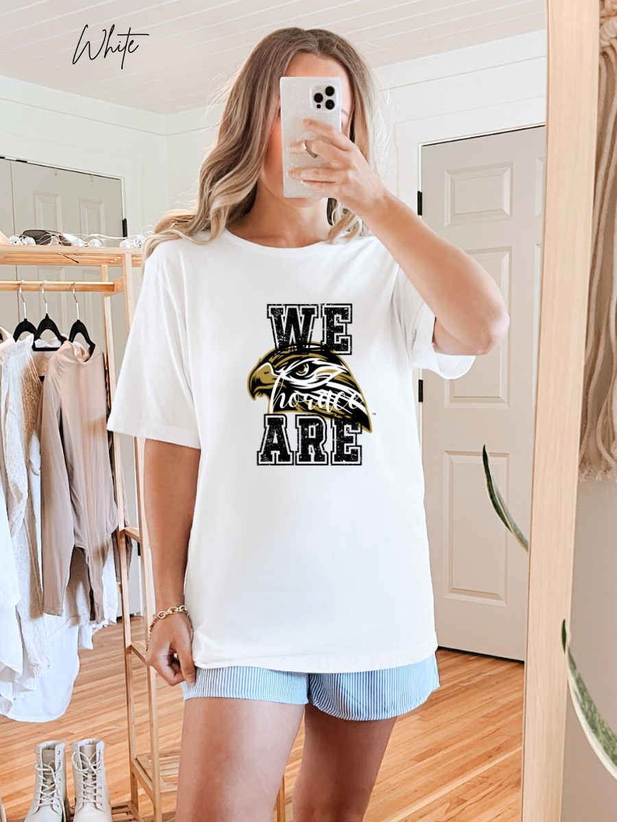 We Are Horace Hawks T-Shirt | Bella + Canvas 3001 Unisex Tee | School Spirit Shirt | Game Day Graphic Tee | Black Distressed Design | Teacher or Fan Shirt
