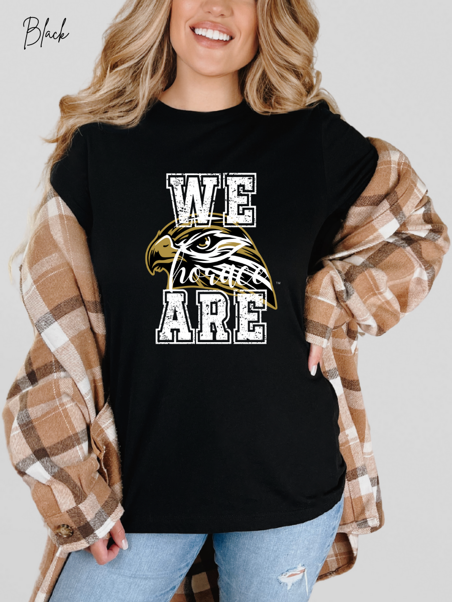 We Are Horace Hawks T-Shirt | Bella + Canvas 3001 Unisex Tee | School Spirit Shirt | Game Day Graphic Tee | Black Distressed Design | Teacher or Fan Shirt