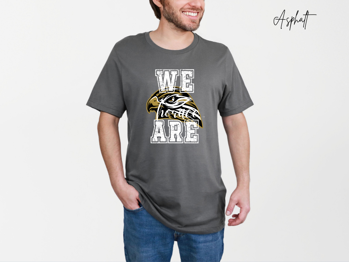 We Are Horace Hawks T-Shirt | Bella + Canvas 3001 Unisex Tee | School Spirit Shirt | Game Day Graphic Tee | Black Distressed Design | Teacher or Fan Shirt