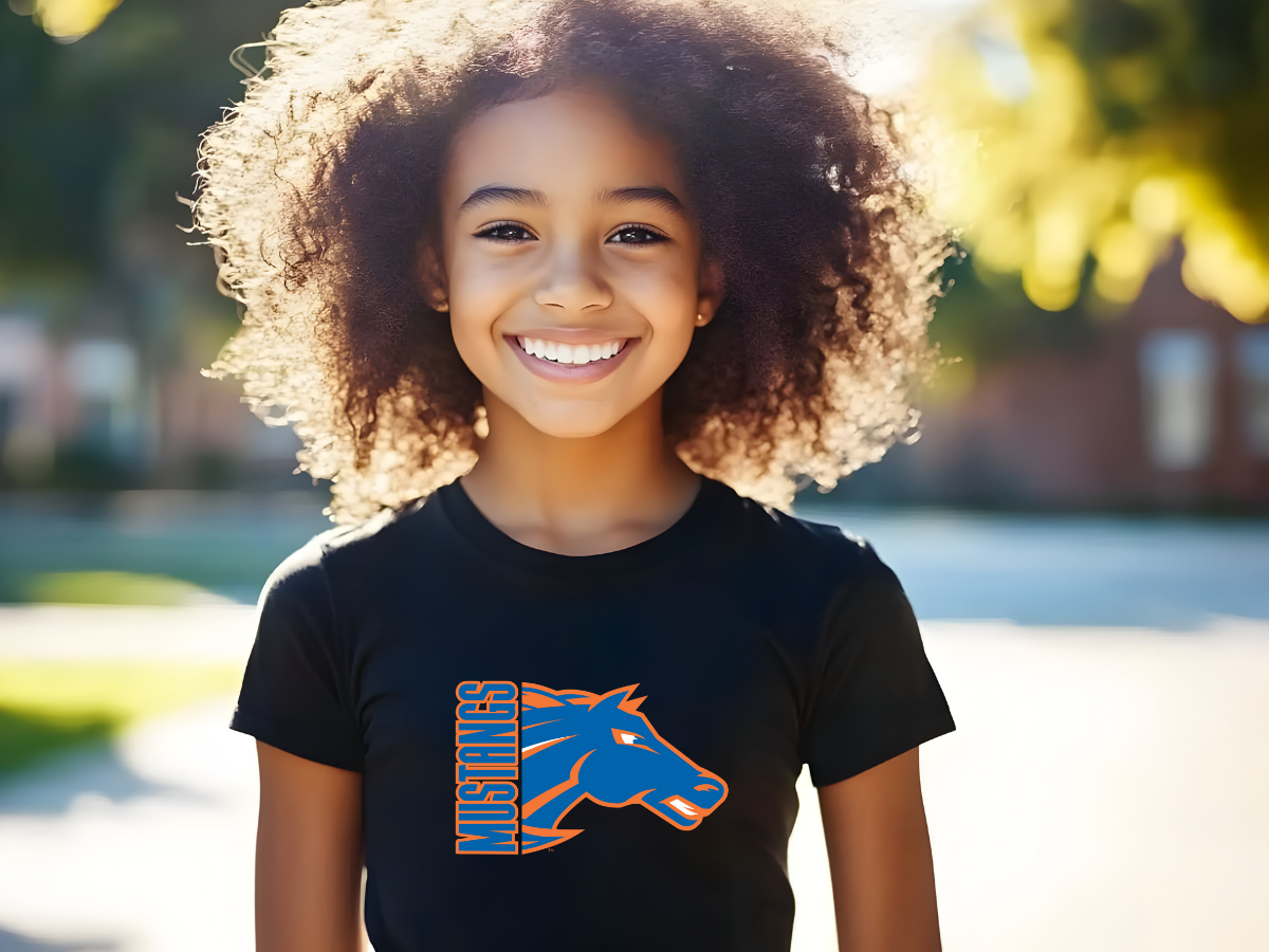 Sheyenne Mustangs Youth Tee, School Mascot Kids Bella & Canvas Shirt, Team Logo Children's Top, High School Team Clothing