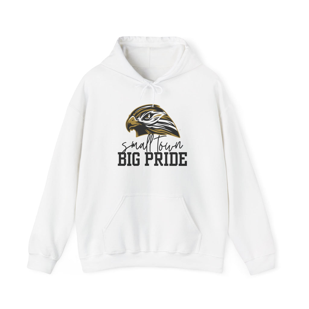 LOCAL PICK UP- Small Town, Big Pride- Gildan Heavy Blend Unisex Hoodie – Hawk Mascot Sweatshirt