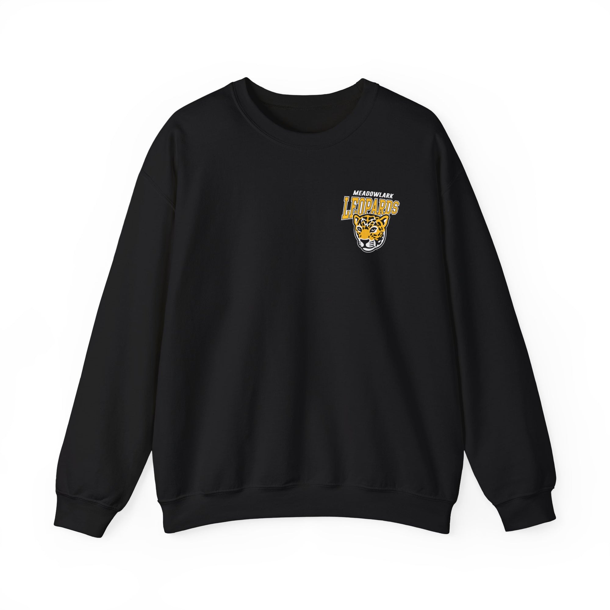 Meadowlark Leopards Gildan Heavy Blend 18000 Crewneck | Classic Front Logo & Bold Back Design