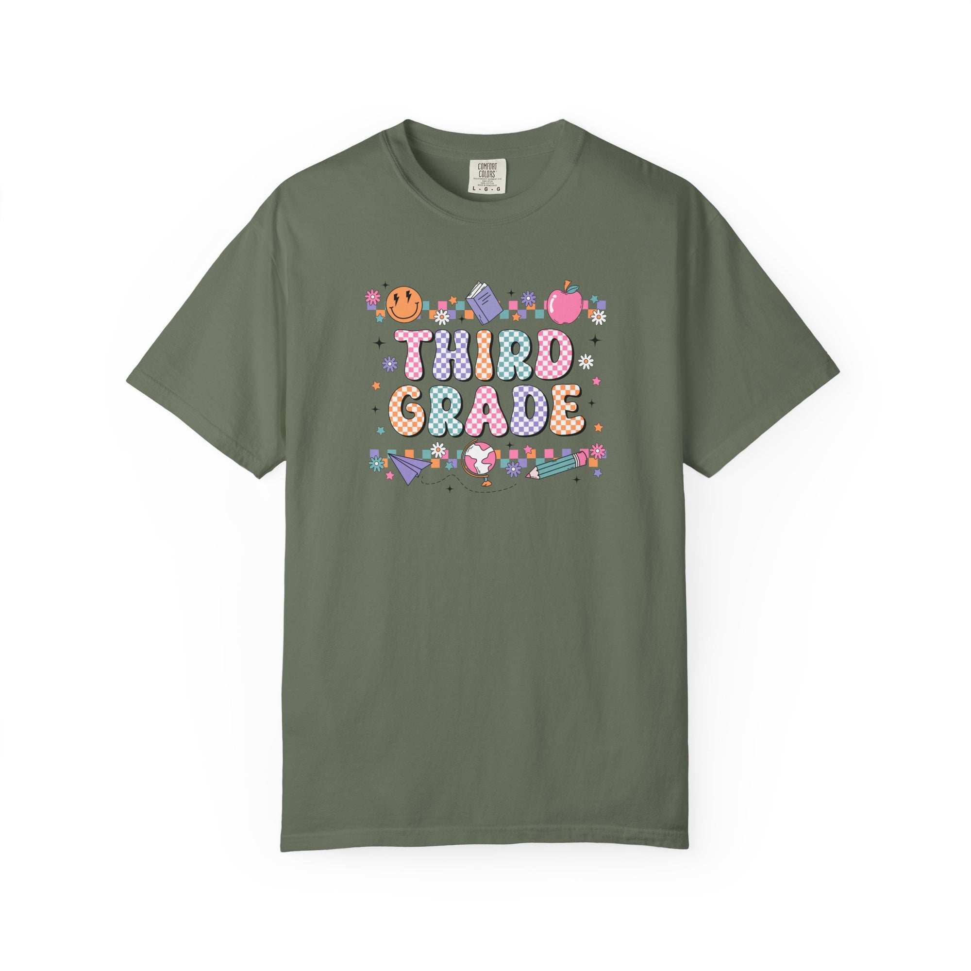 Third Grade Groovy Checkered Shirt - Comfort Colors 1717 Teacher Shirt - Back to School Tee - Retro Teacher Gift