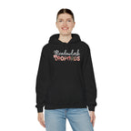 Meadowlark Leopards Hoodie – Pink Mock Glitter & Leopard Print Design with Bow | Gildan Heavy Blend Hooded Sweatshirt | School Spirit Wear