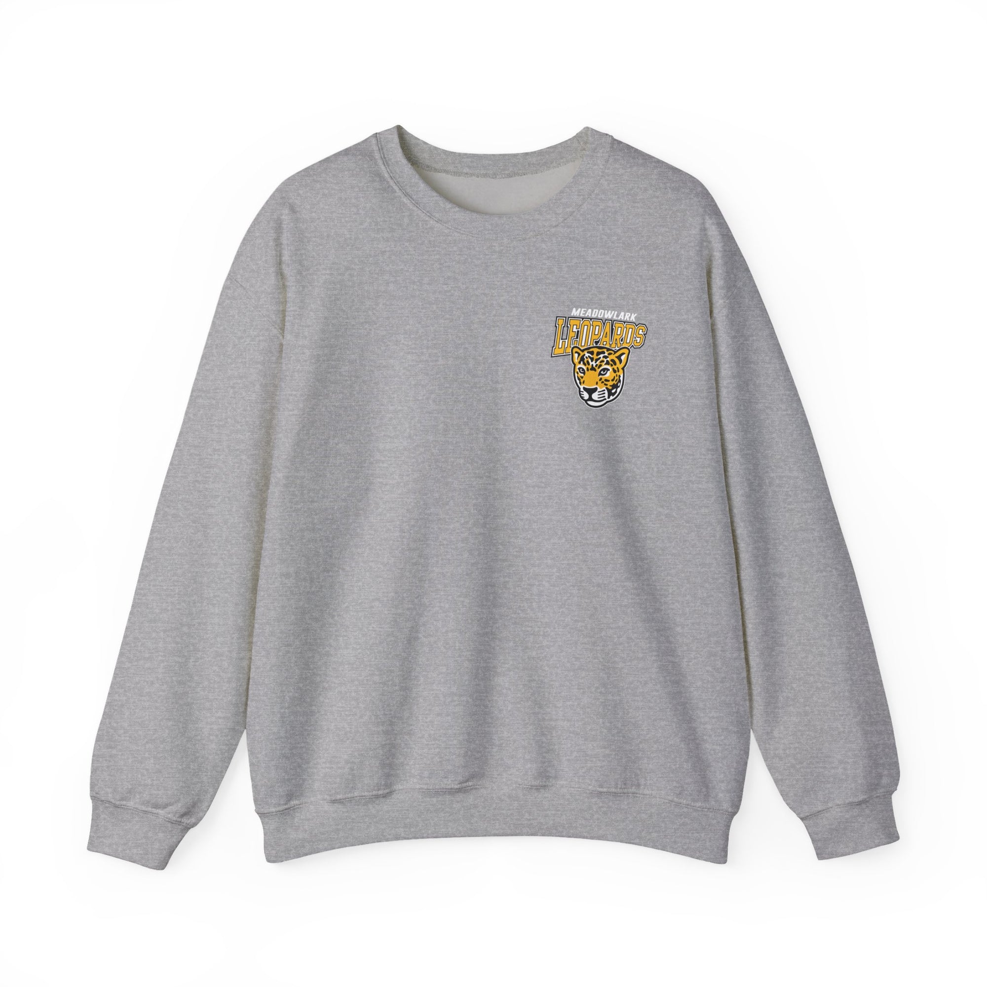 Meadowlark Leopards Gildan Heavy Blend 18000 Crewneck | Classic Front Logo & Bold Back Design