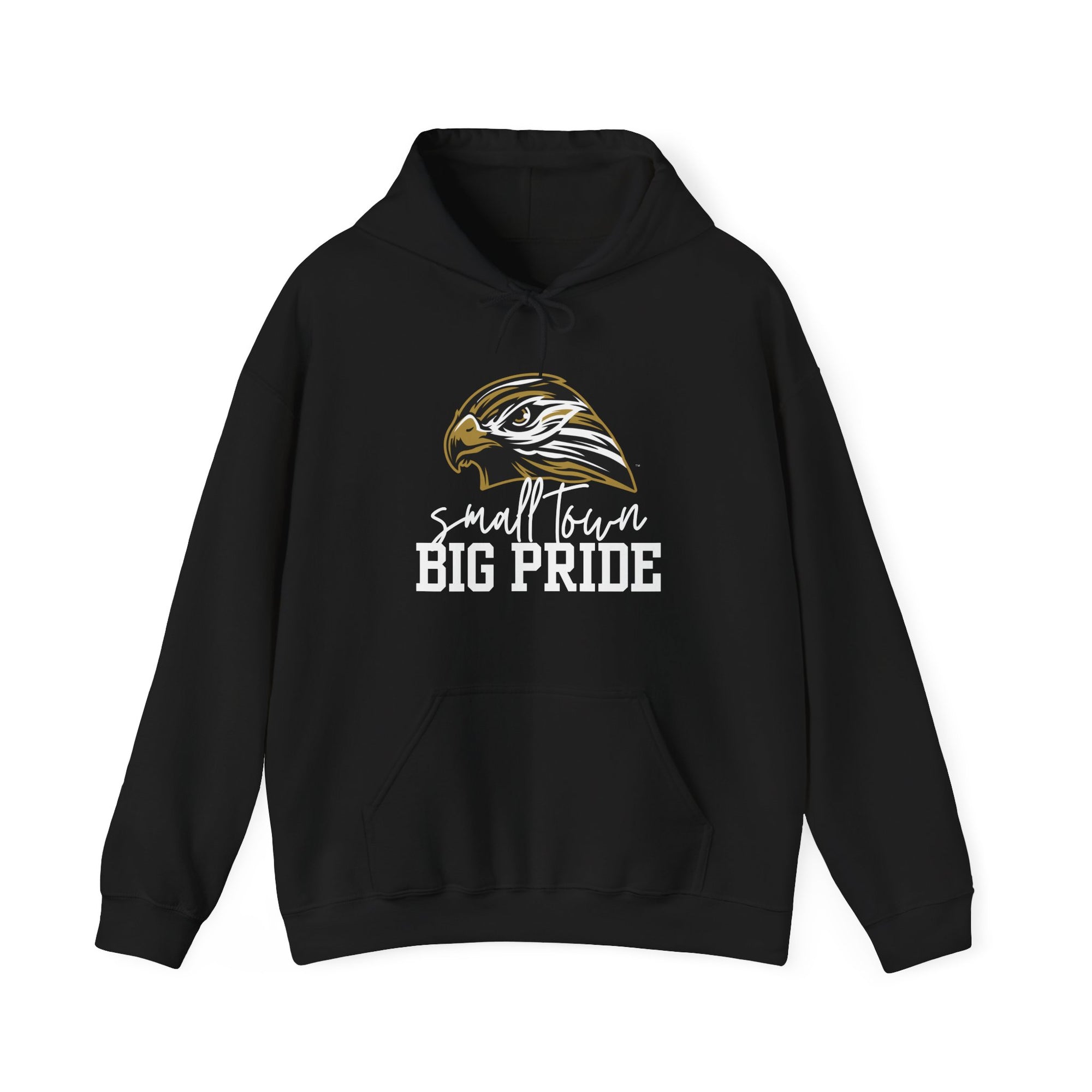 LOCAL PICK UP- Small Town, Big Pride- Gildan Heavy Blend Unisex Hoodie – Hawk Mascot Sweatshirt