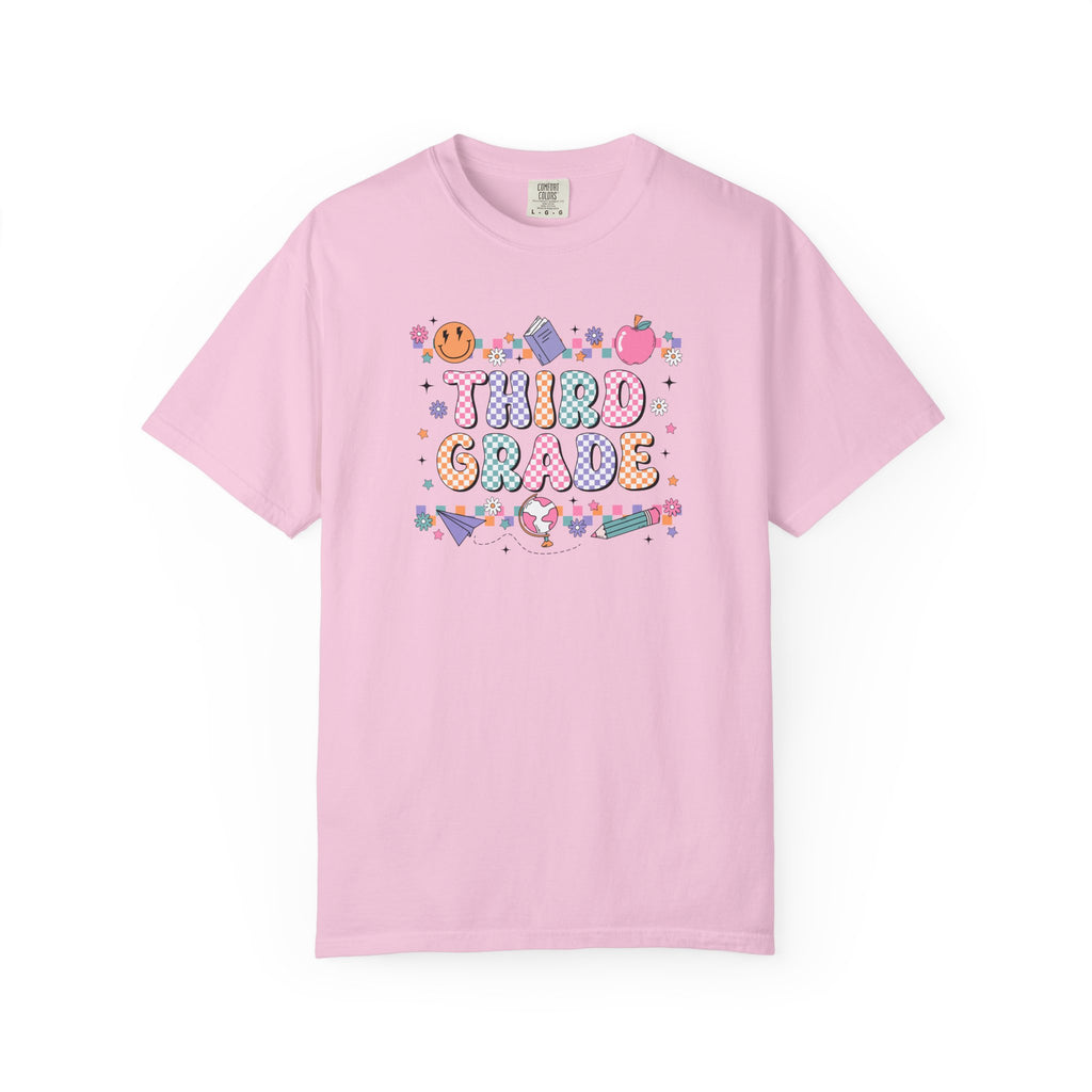 Third Grade Groovy Checkered Shirt - Comfort Colors 1717 Teacher Shirt - Back to School Tee - Retro Teacher Gift