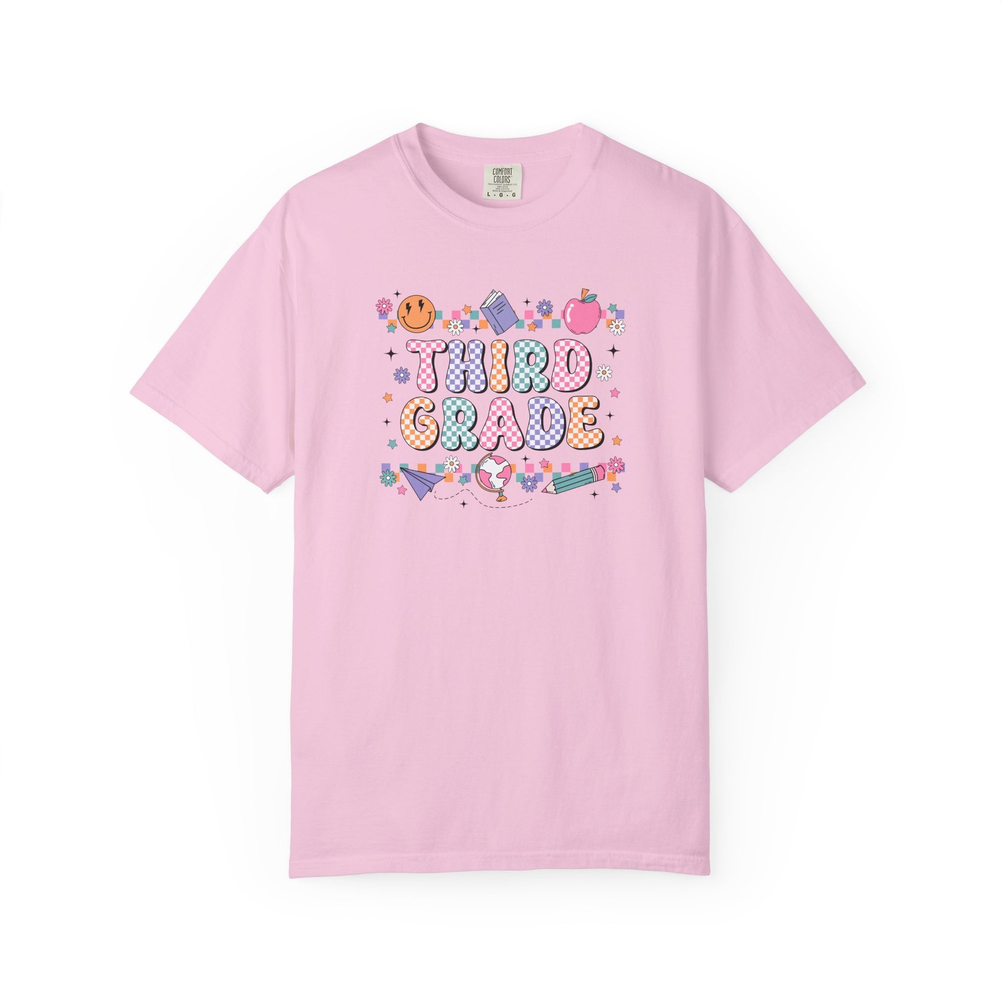 Third Grade Groovy Checkered Shirt - Comfort Colors 1717 Teacher Shirt - Back to School Tee - Retro Teacher Gift