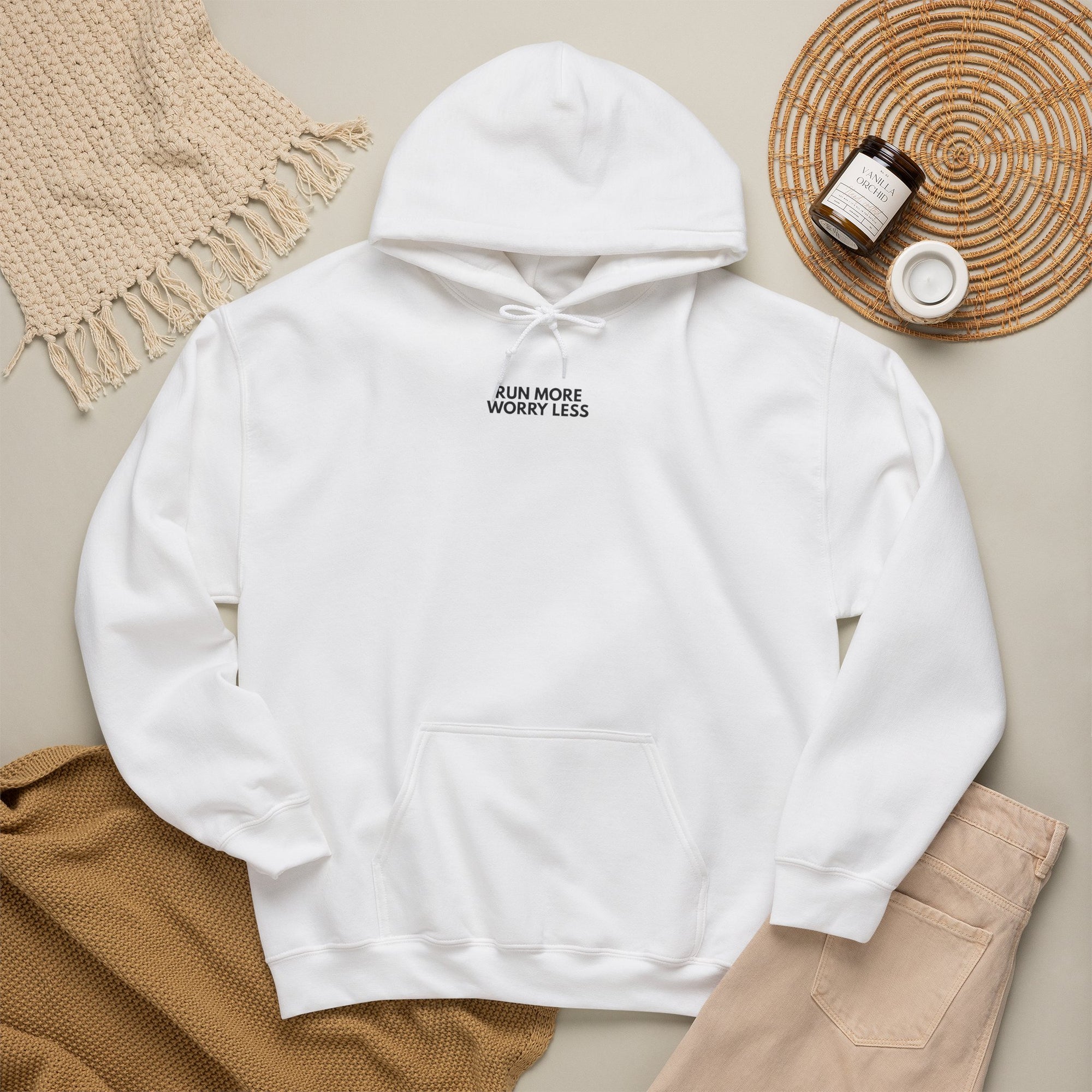 Run More Worry Less Hoodie | Minimalist Running Sweatshirt | Gildan Heavy Blend