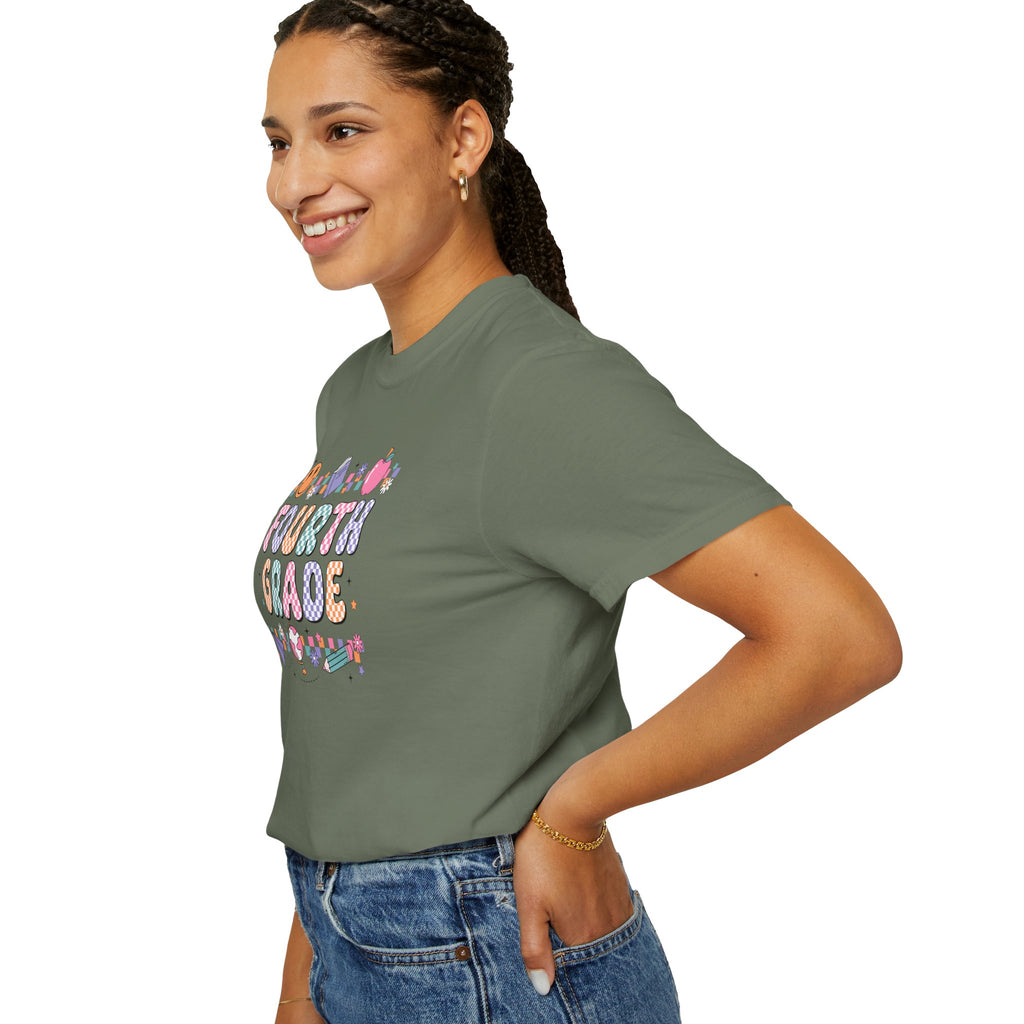 Fourth Grade Groovy Checkered Shirt - Comfort Colors 1717 Teacher Shirt - Back to School Tee - Retro Teacher Gift