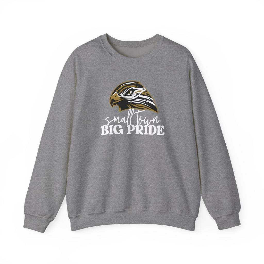 Small Town Big Pride Sweatshirt – Horace Hawks Mascot Crewneck – Gildan Unisex Heavy Blend – Small Town Spirit Wear – School Pride Pullover